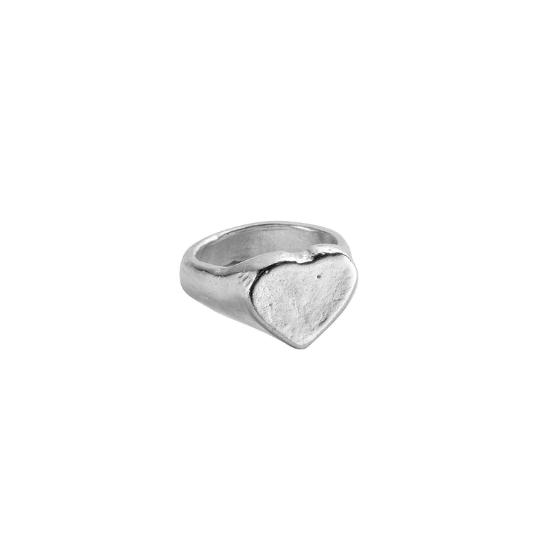 Silver Heart Signet Ring