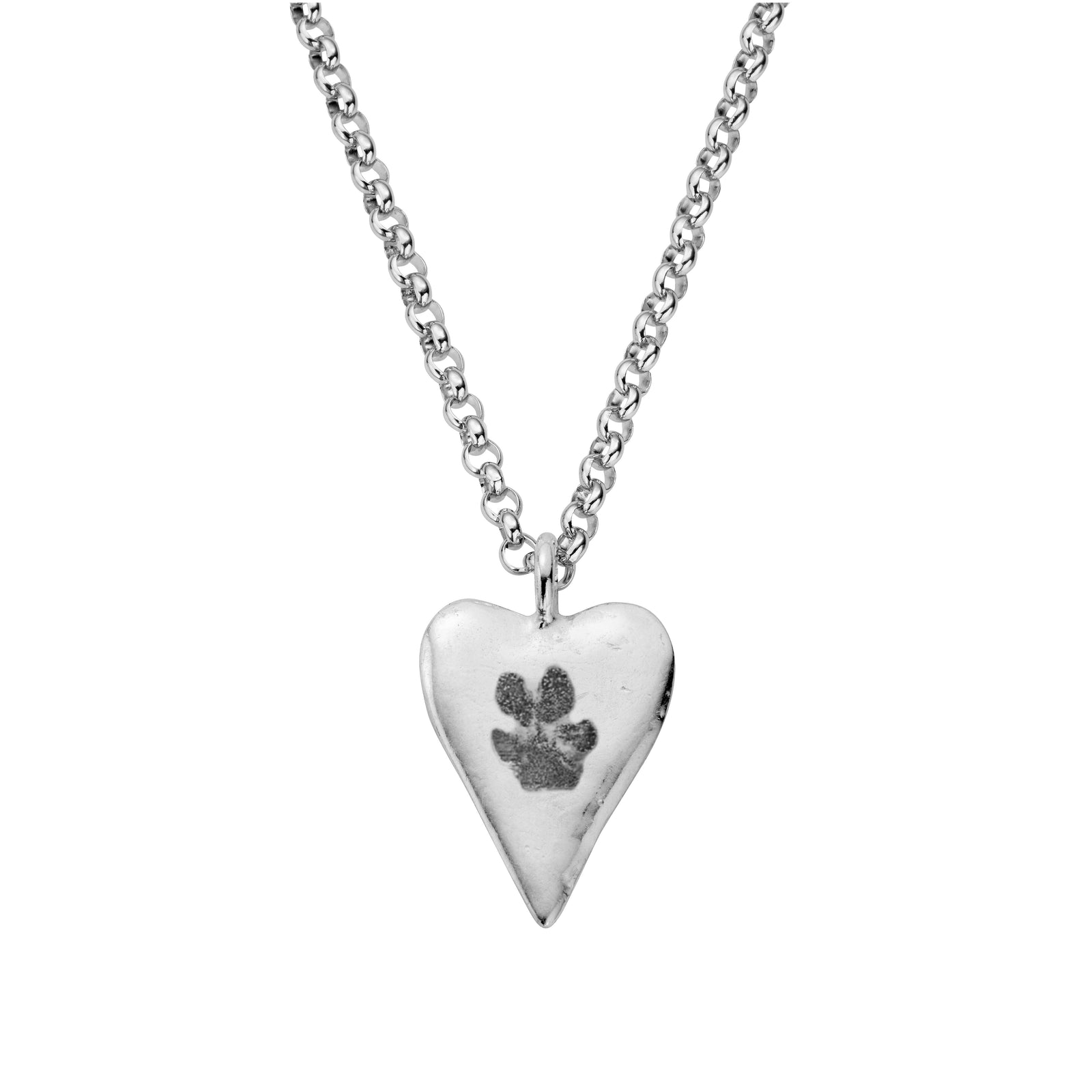 Silver Maxi Heart Necklace with Paw Print