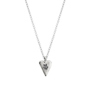 Silver Medium Heart Necklace with Paw Print