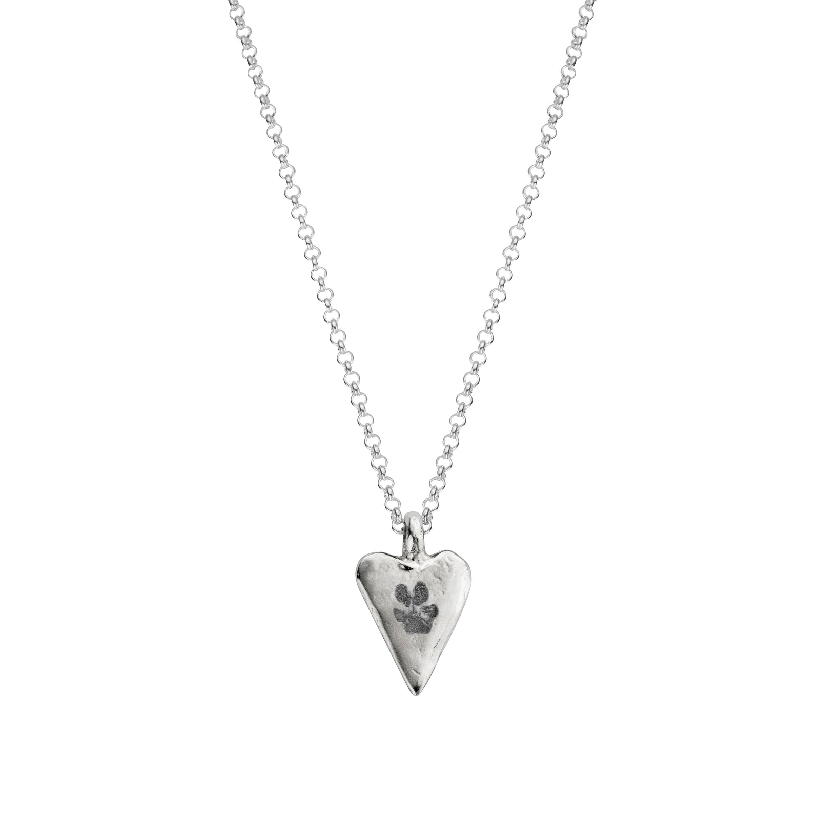 Silver Medium Heart Necklace with Paw Print