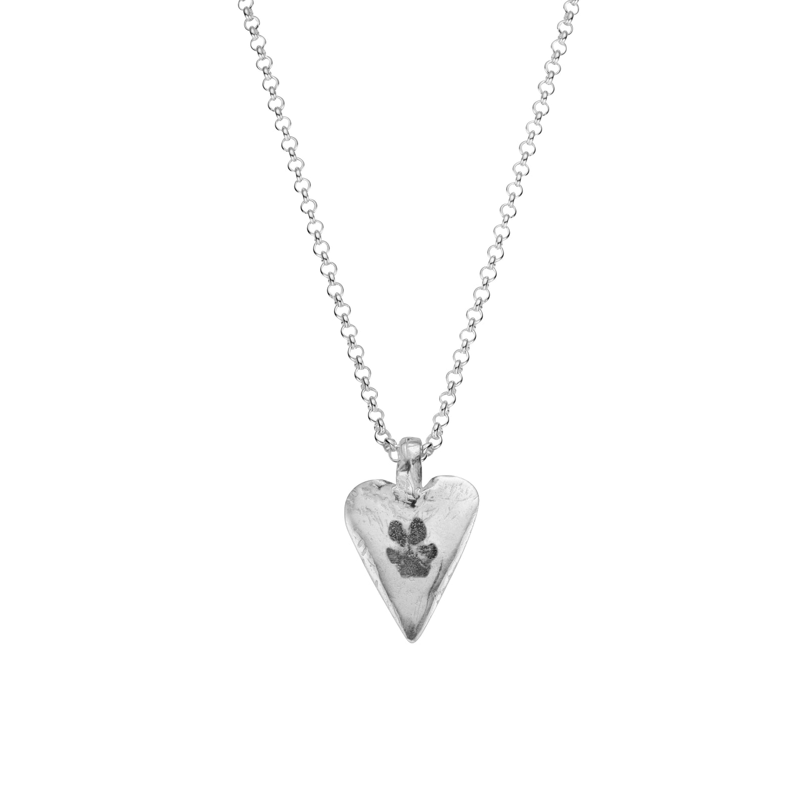 Silver Midi Heart Necklace with Paw Print