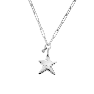 Silver Midi Star Trace Chain Necklace with Diamond