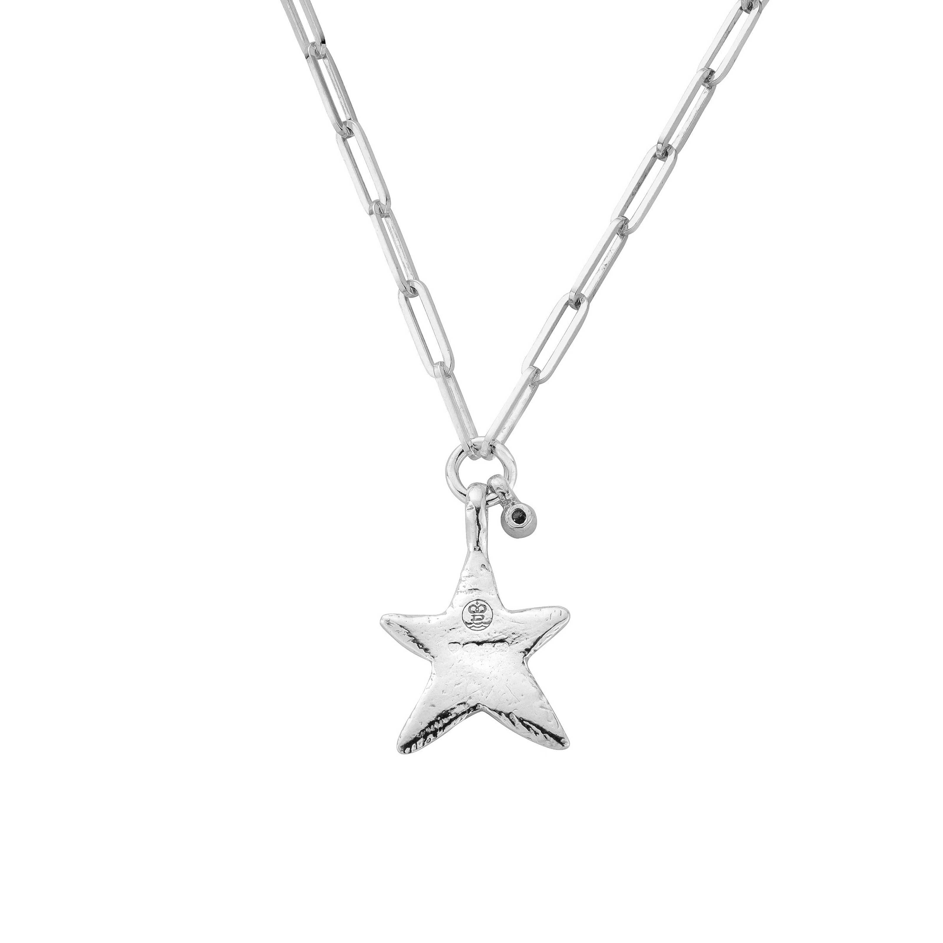 Silver Midi Star Trace Chain Necklace with Diamond