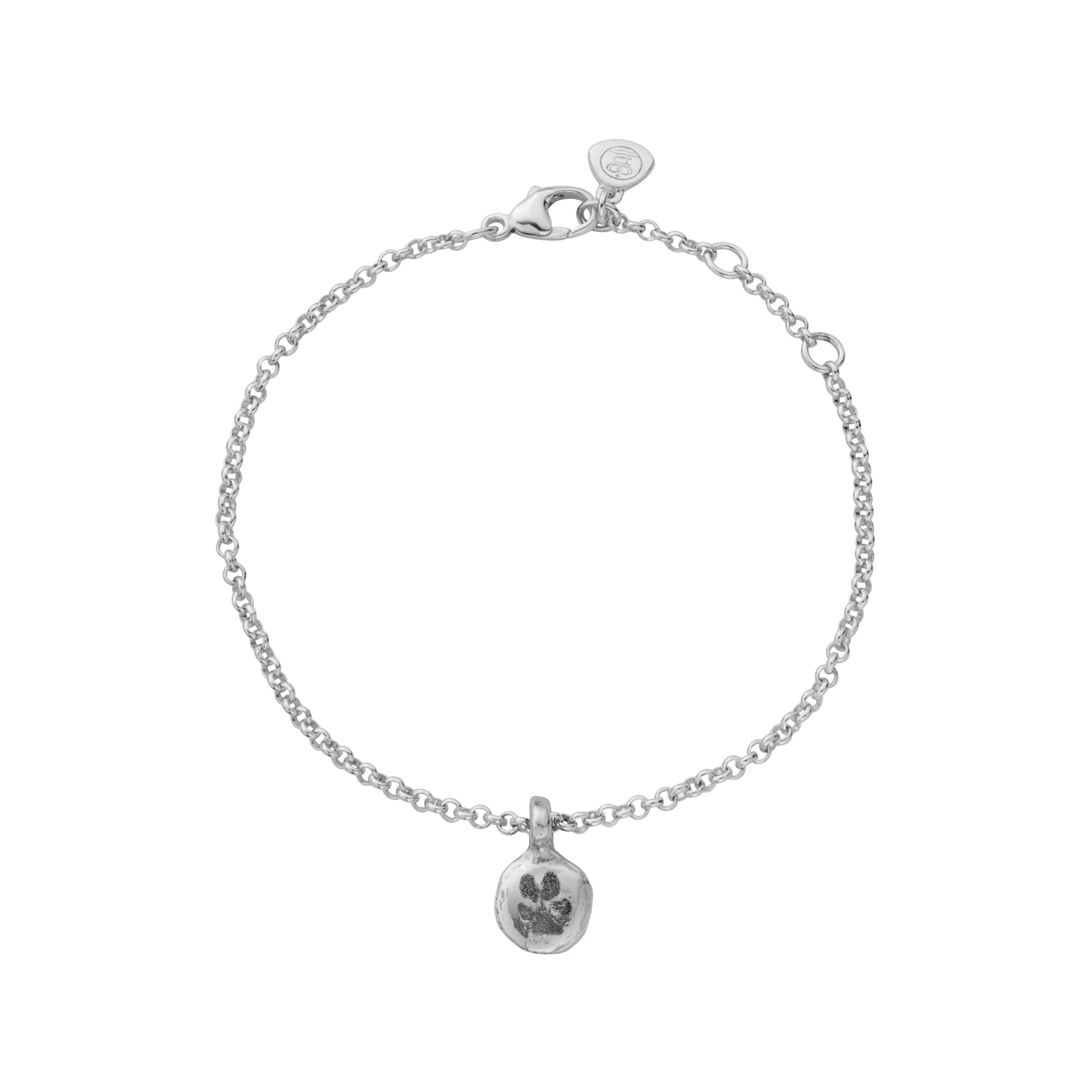 Silver Mini Disc Chain Bracelet with Paw Print