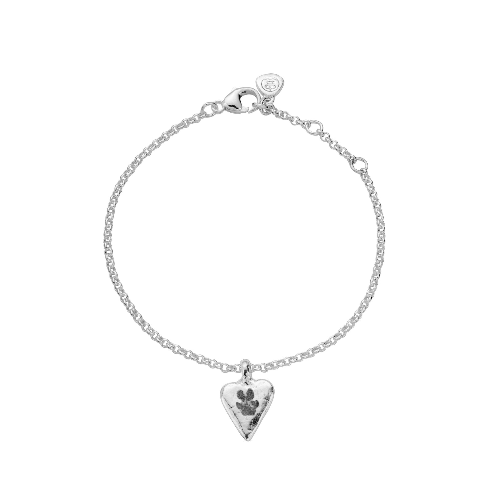 Silver Mini Heart Chain Bracelet with Paw Print