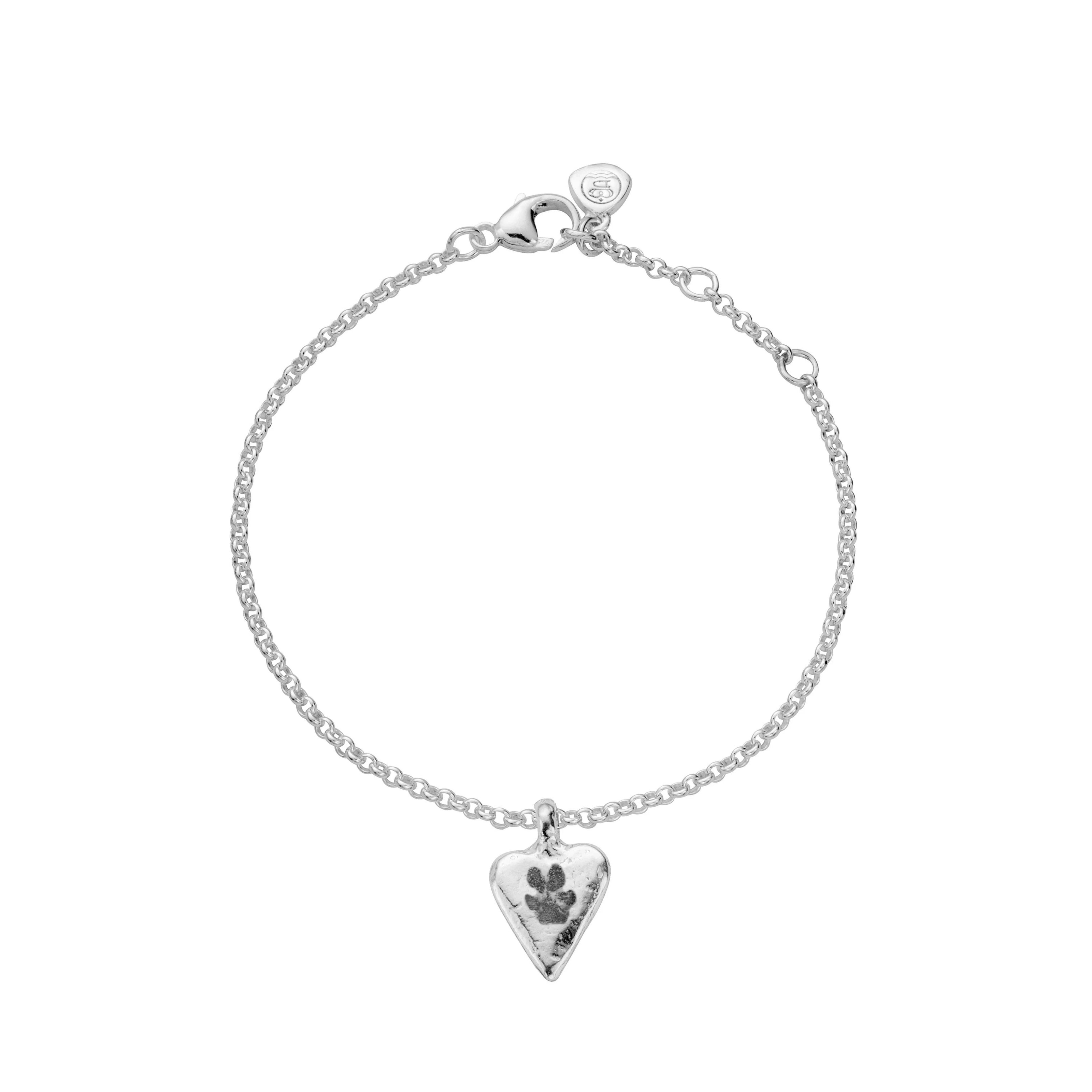 Silver Mini Heart Chain Bracelet with Paw Print