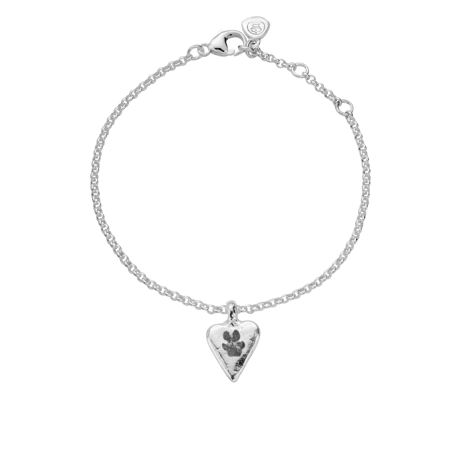 Silver Mini Heart Chain Bracelet with Paw Print