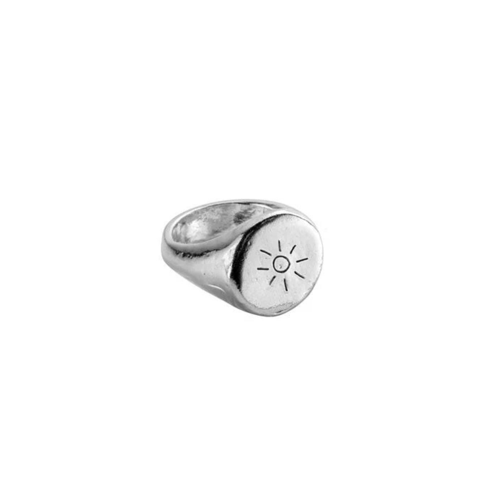 Silver Round Signet Ring with Handwriting