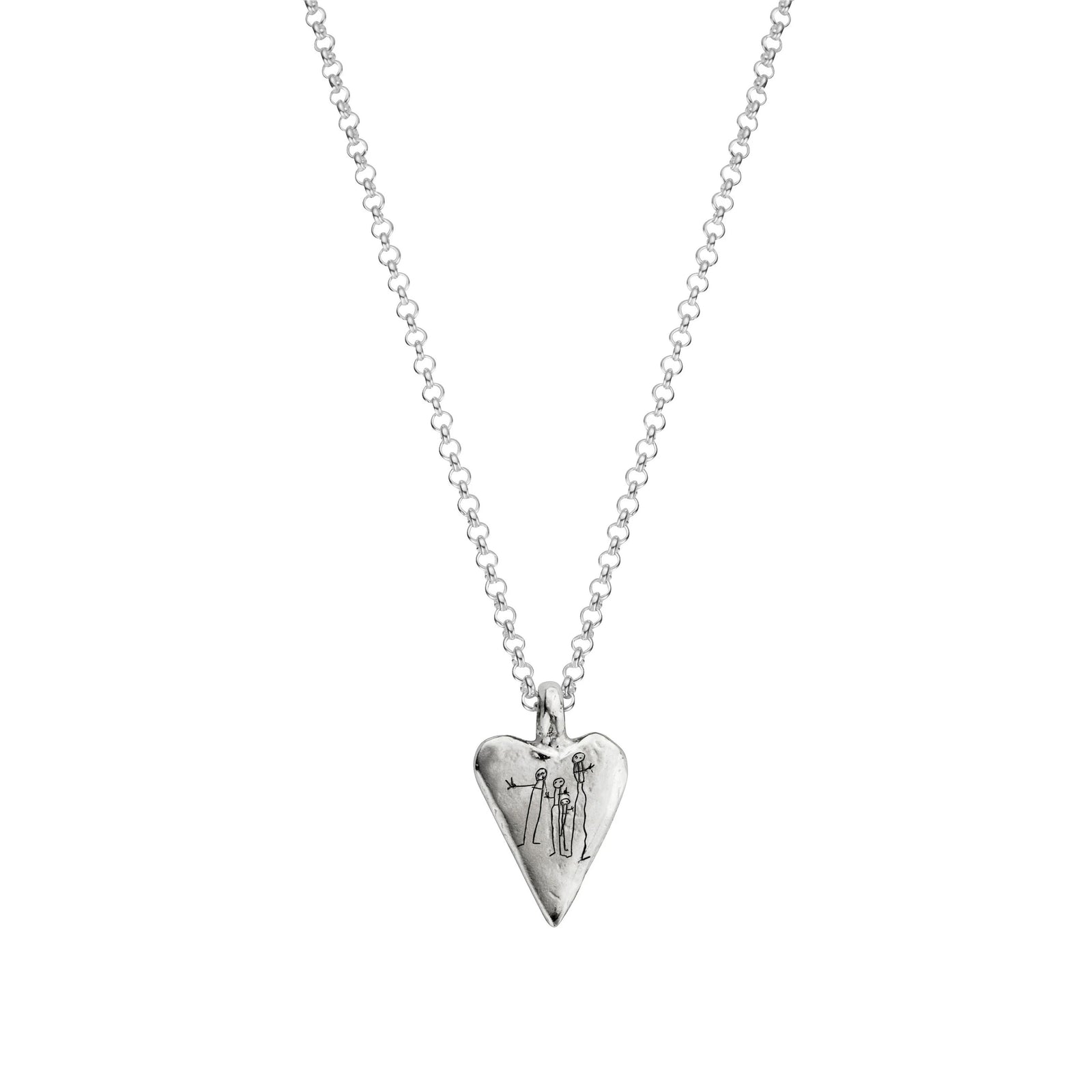 Silver Medium Heart Necklace with Handwriting
