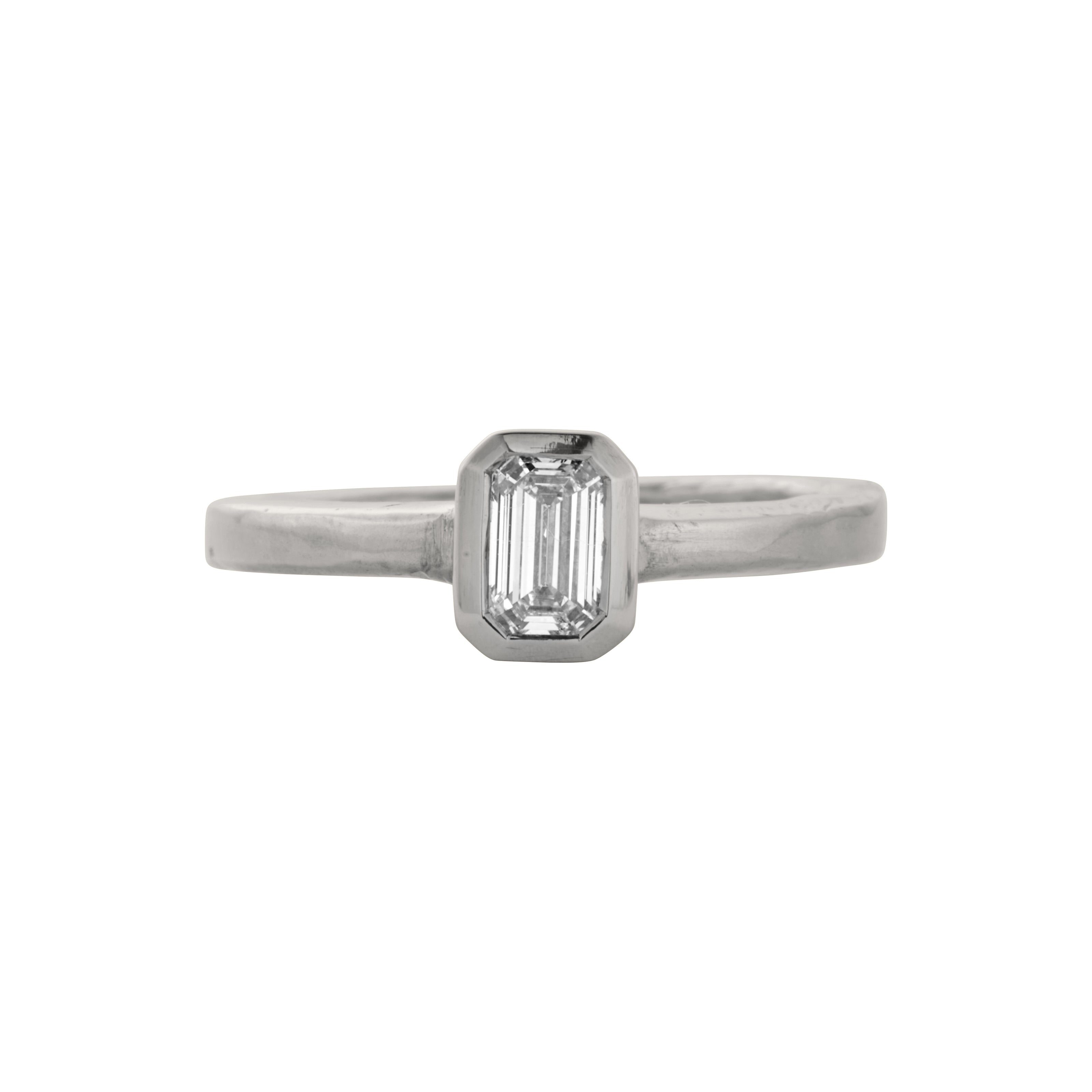 'The Heirloom' 18ct White Gold Emerald 0.5ct Natural Diamond Bezel Engagement Ring