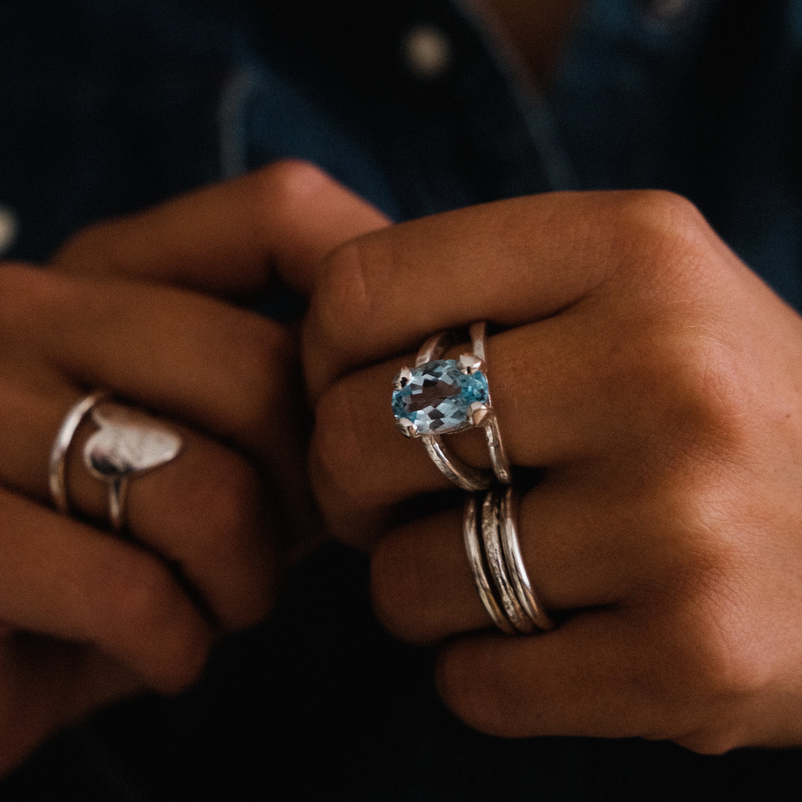 Silver Blue Topaz Maxi Claw Ring