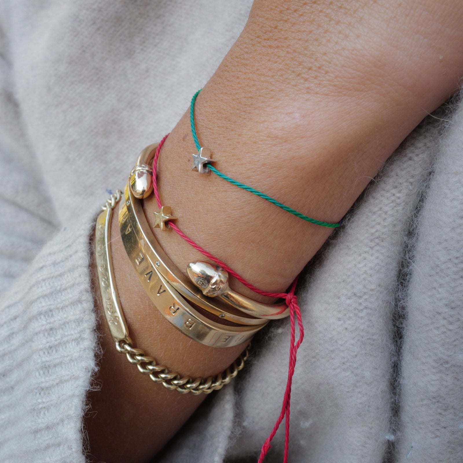 [women][women-hover][modelwears Green & Red Cord Bracelets]