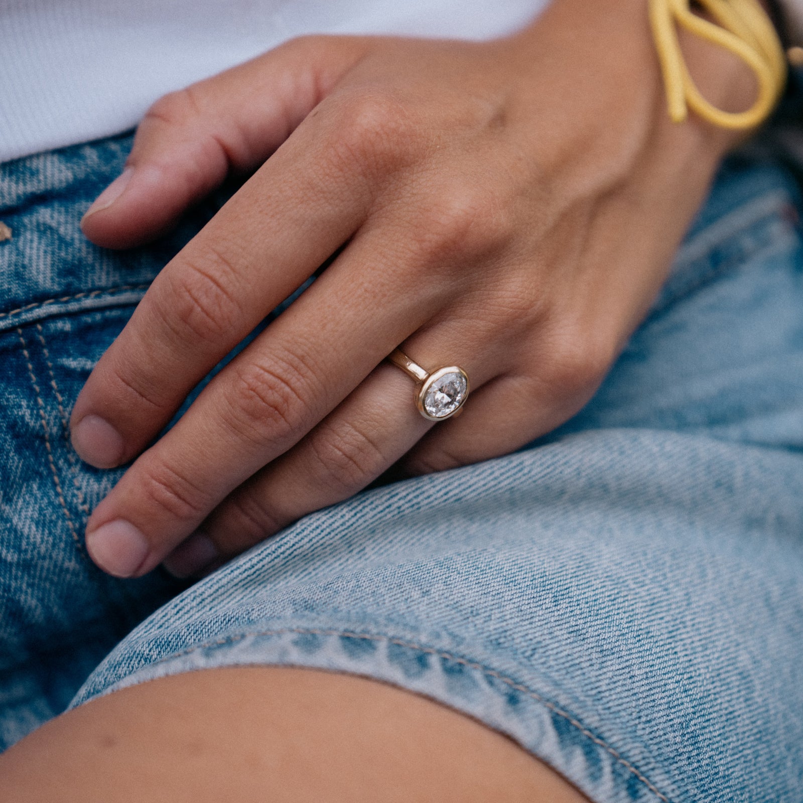 'The Story' 18ct Gold Oval 2ct Lab Grown Diamond Bezel Engagement Ring