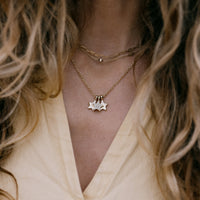 [modelwears Gold Luxury Trio Guiding Star Necklace with Hand Engraving]