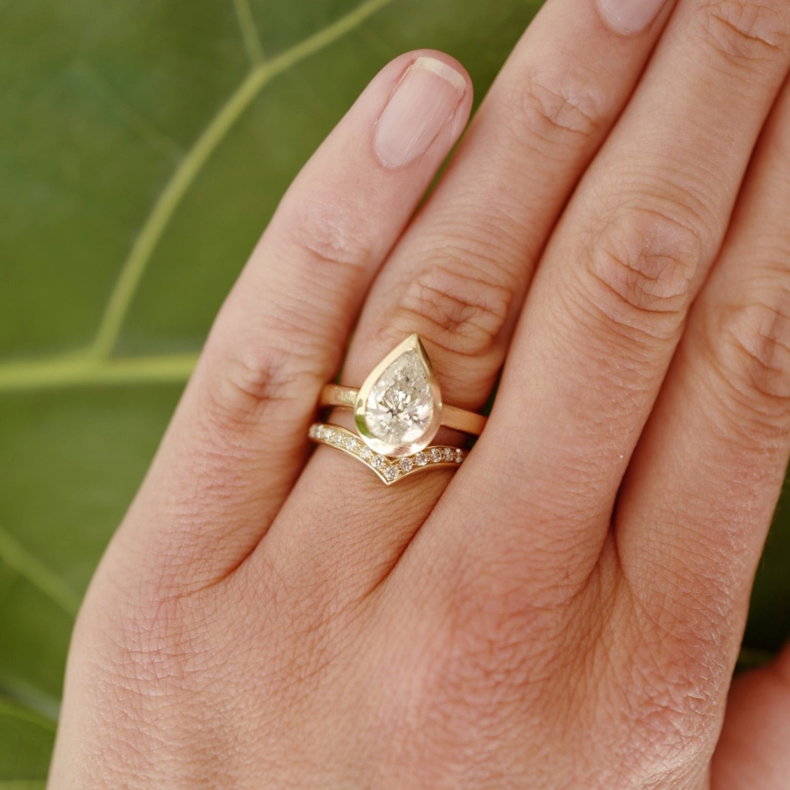 'The Muse' 18ct Gold Pear 2ct Lab Grown Diamond Bezel Engagement Ring
