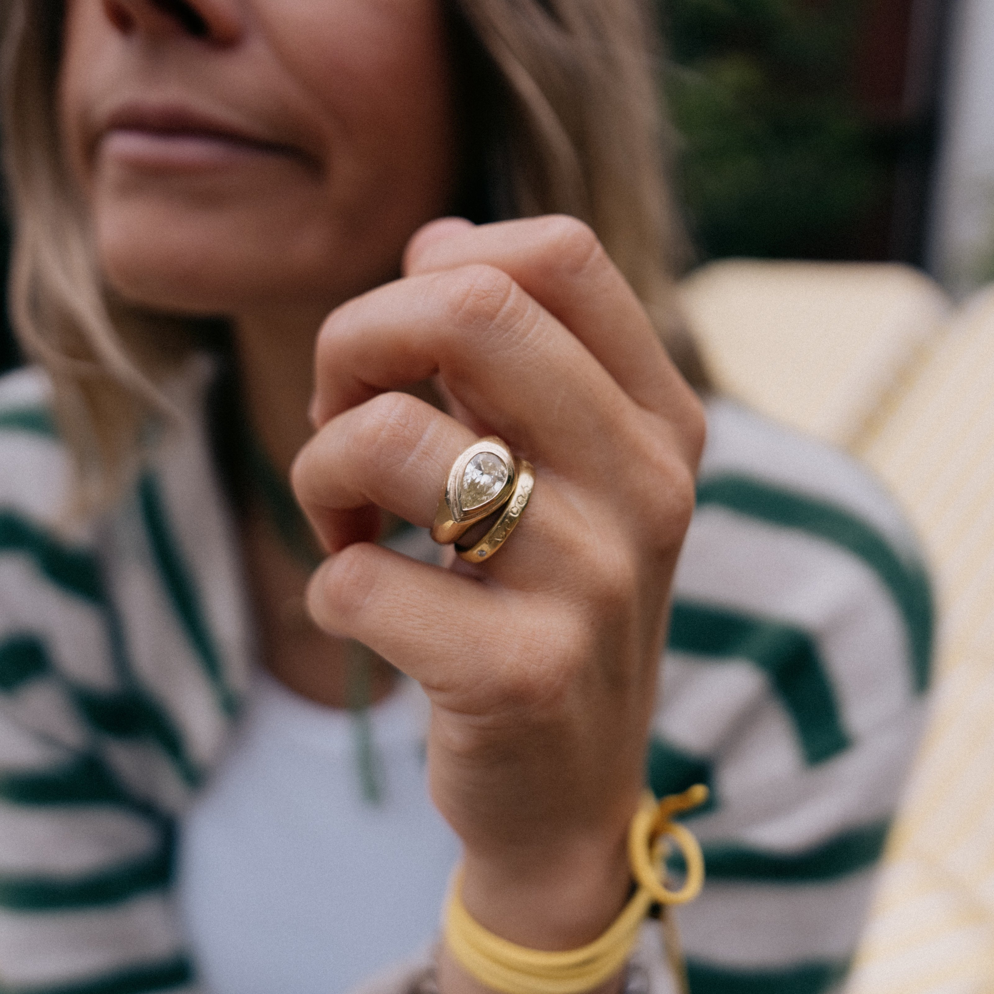 SOLEA Gold Yellow Pear Diamond Ring