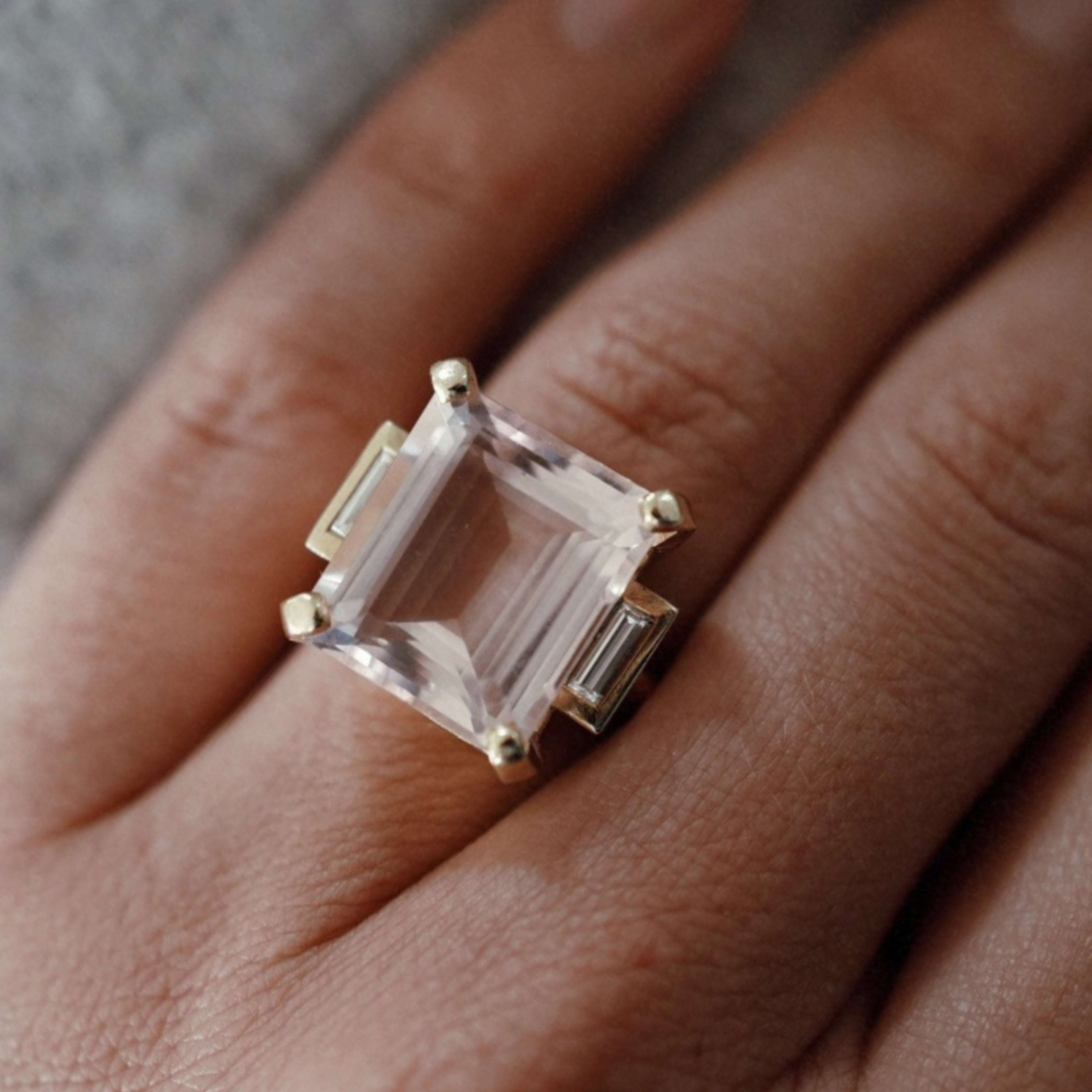 MYLEENA Gold Pink Morganite & Diamond Claw Ring