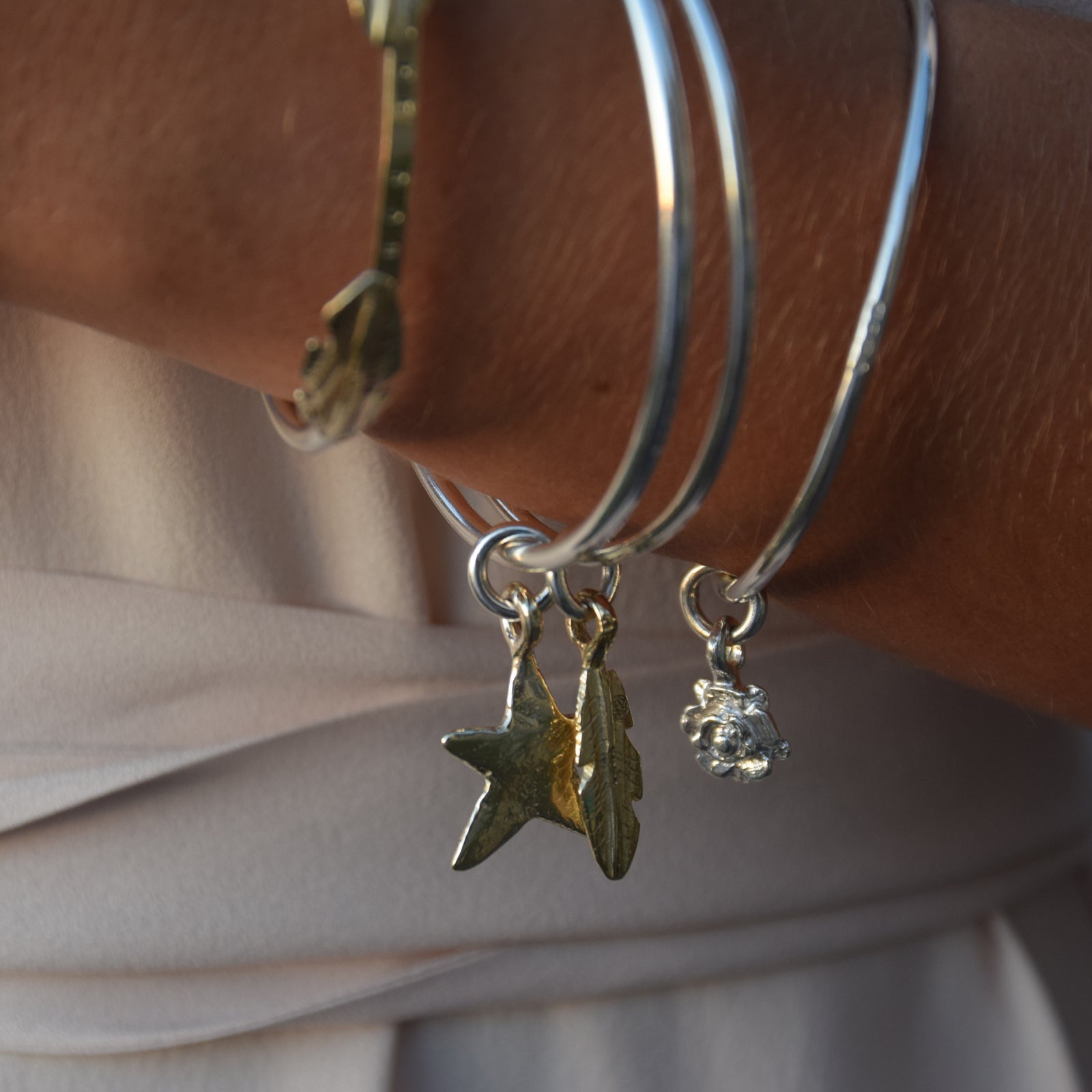 Silver & Gold Medium Feather Bangle