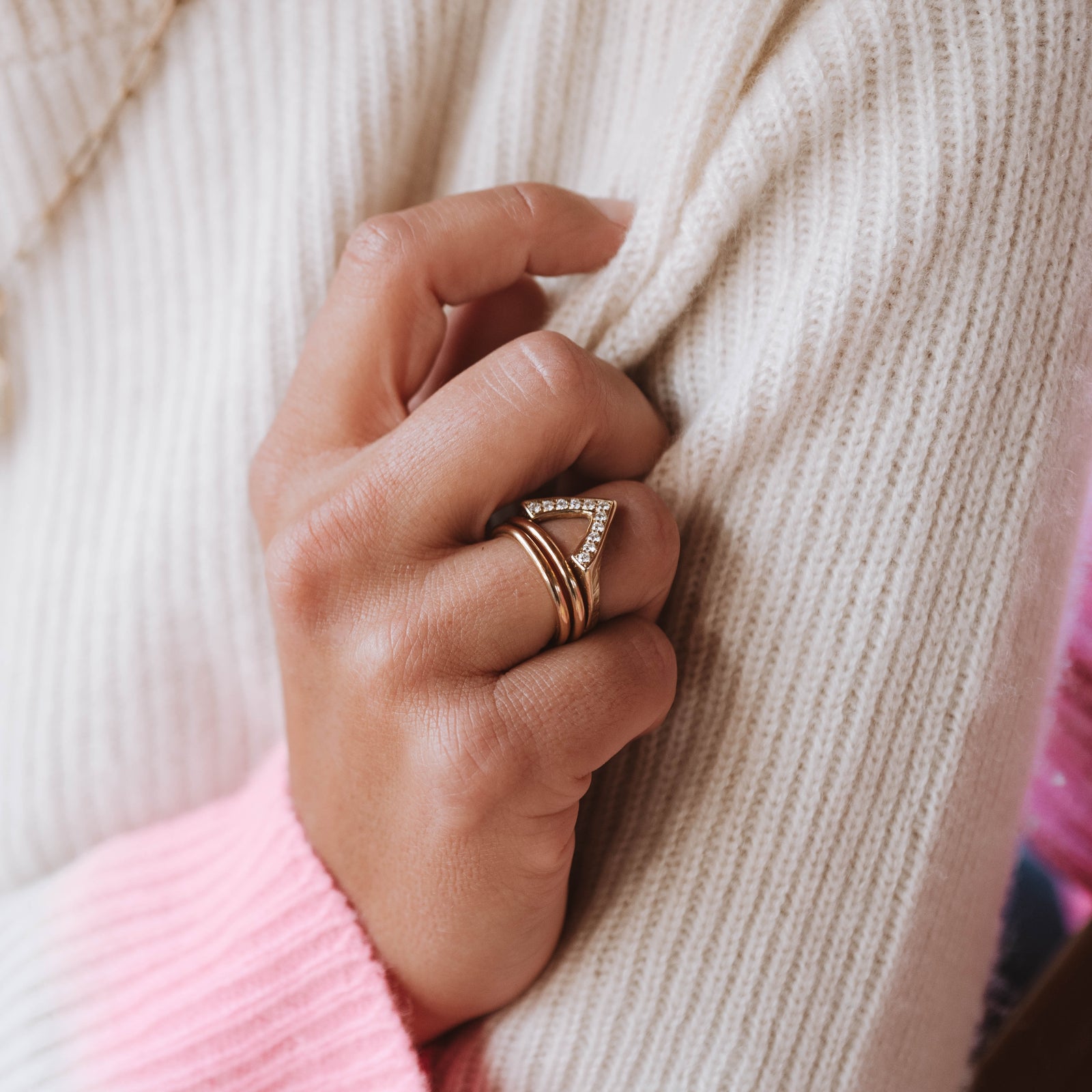 Gold Pavé Set Diamond V Ring