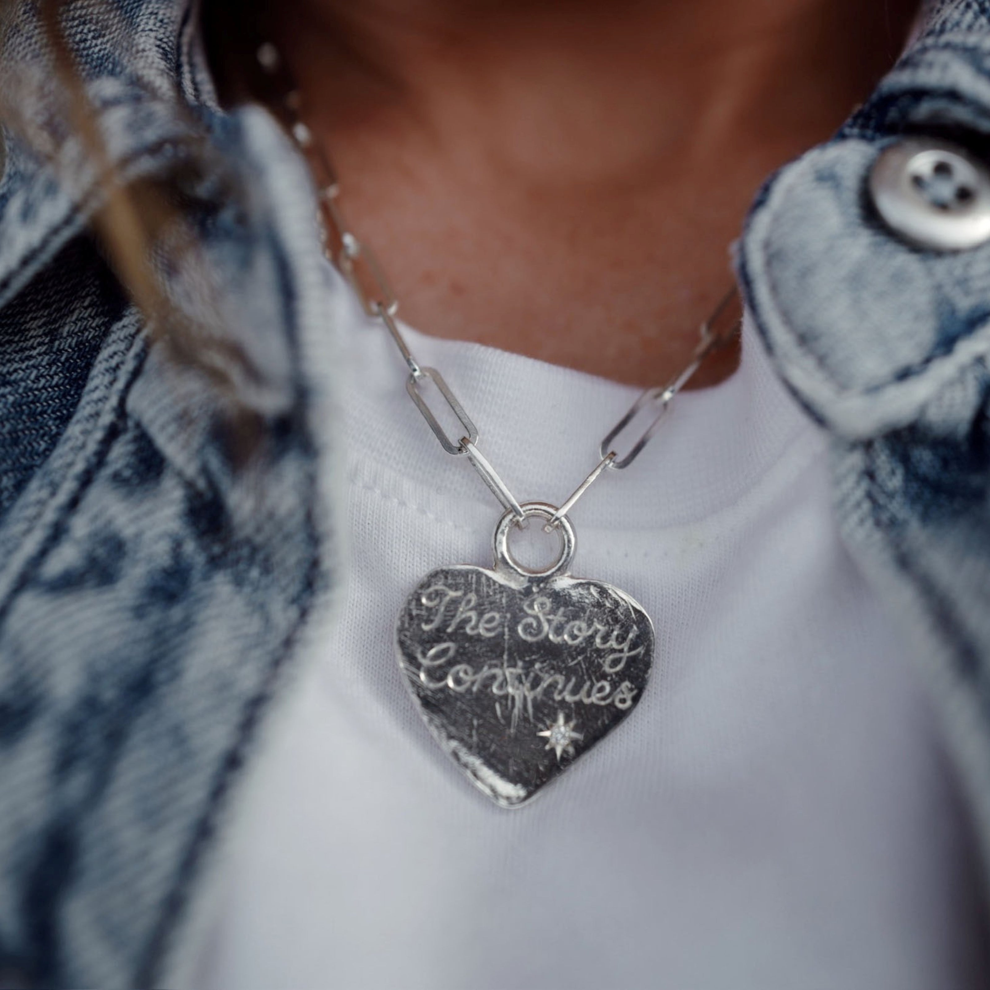 Silver Diamond Midnight Keeper's Heart Trace Chain Necklace