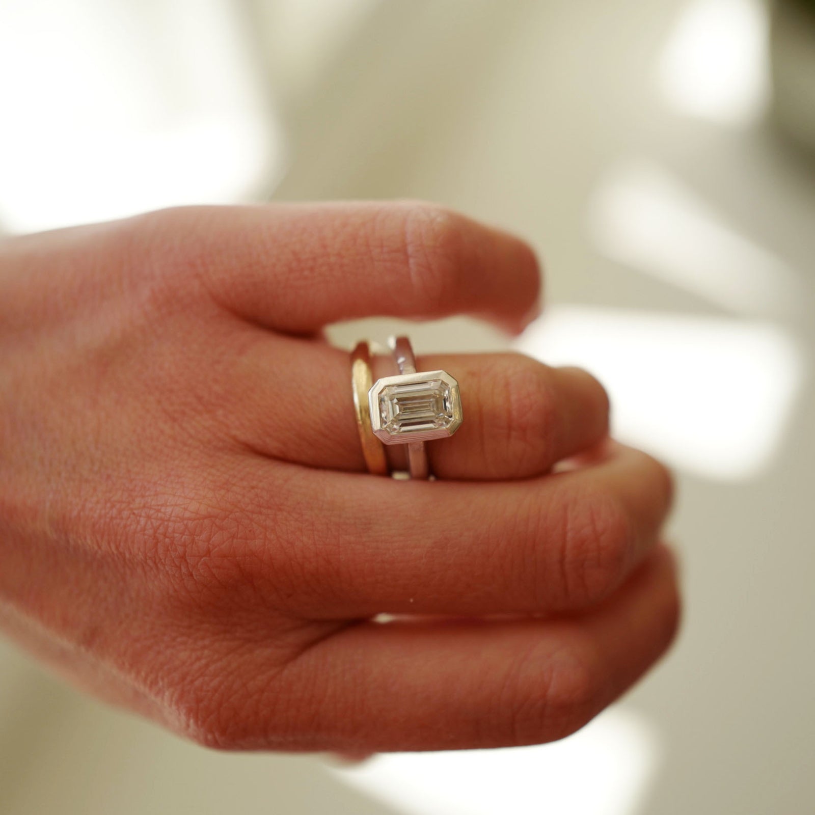 'The Heirloom' Platinum Emerald 2ct Lab Grown Diamond Bezel Engagement Ring