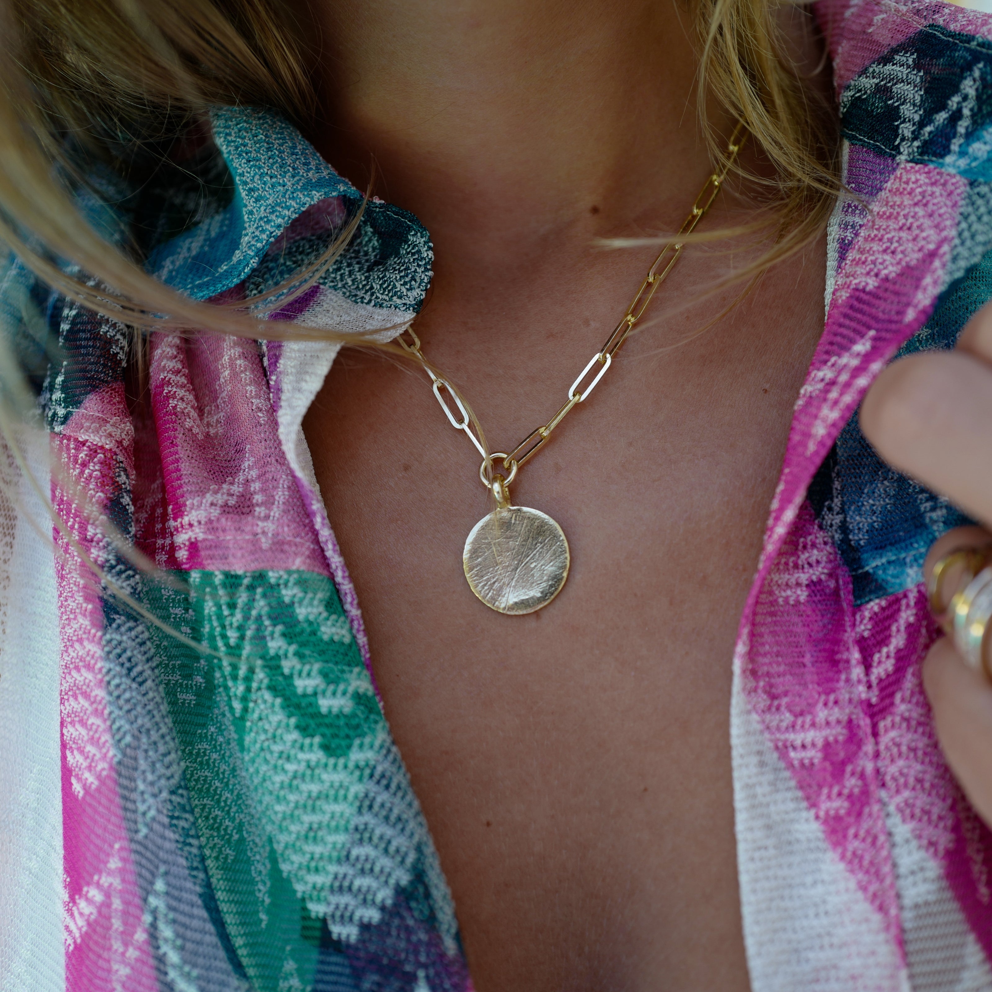 Gold Large Moon Trace Chain Necklace