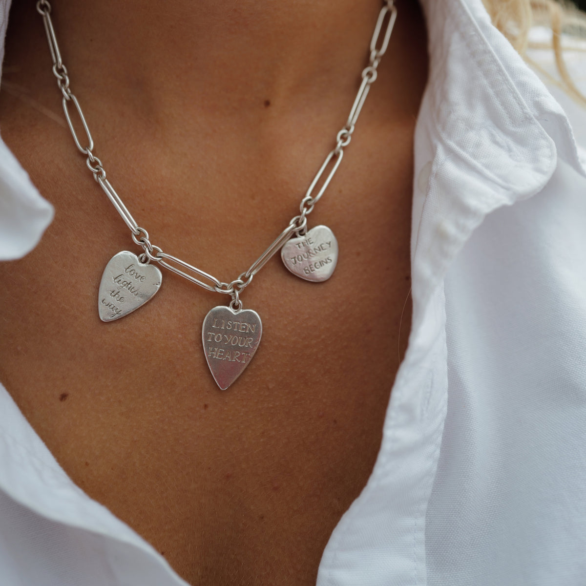Silver Trio Heart Heart Token Necklace