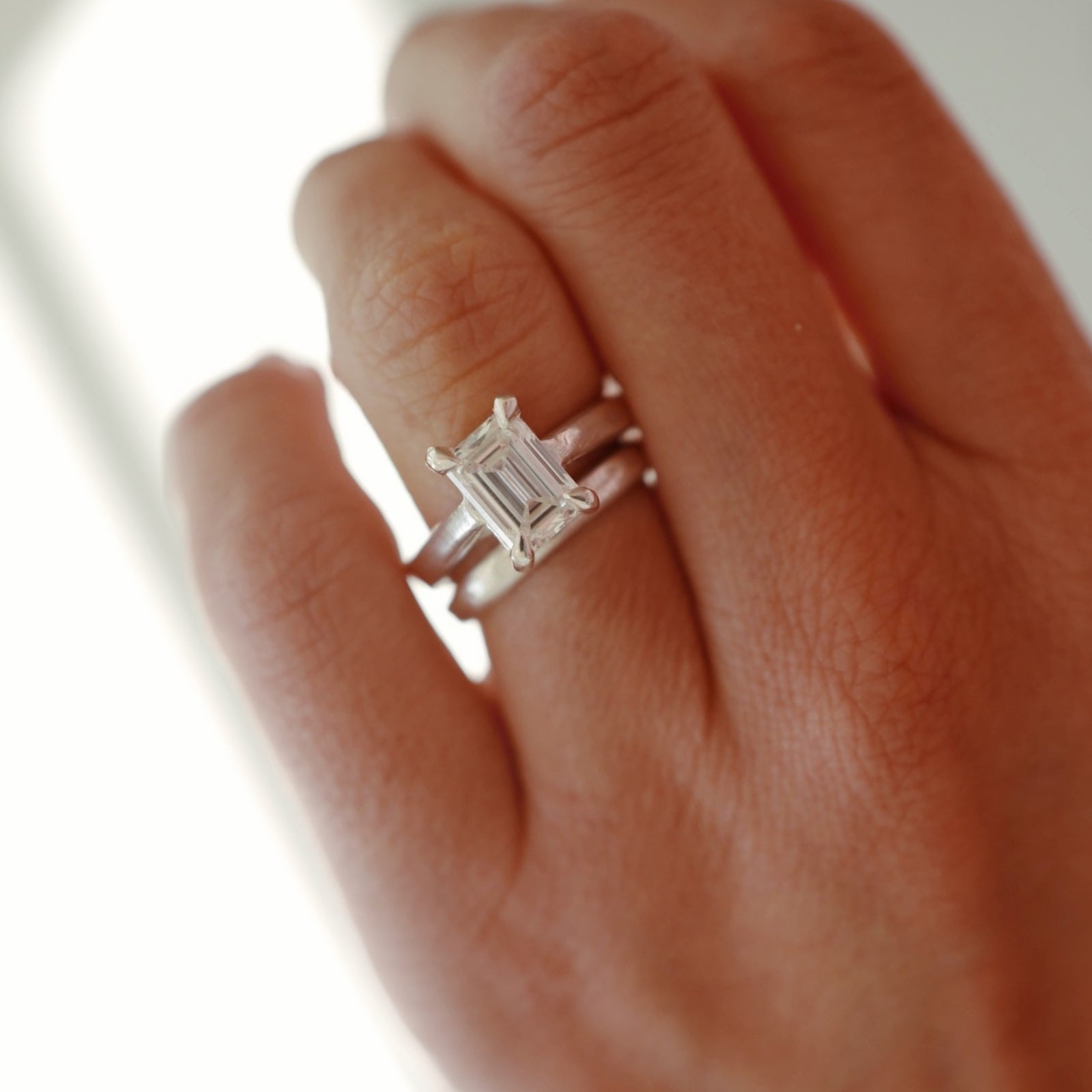 'The Heirloom' 18ct White Gold Emerald 2ct Lab Grown Diamond Claw Engagement Ring