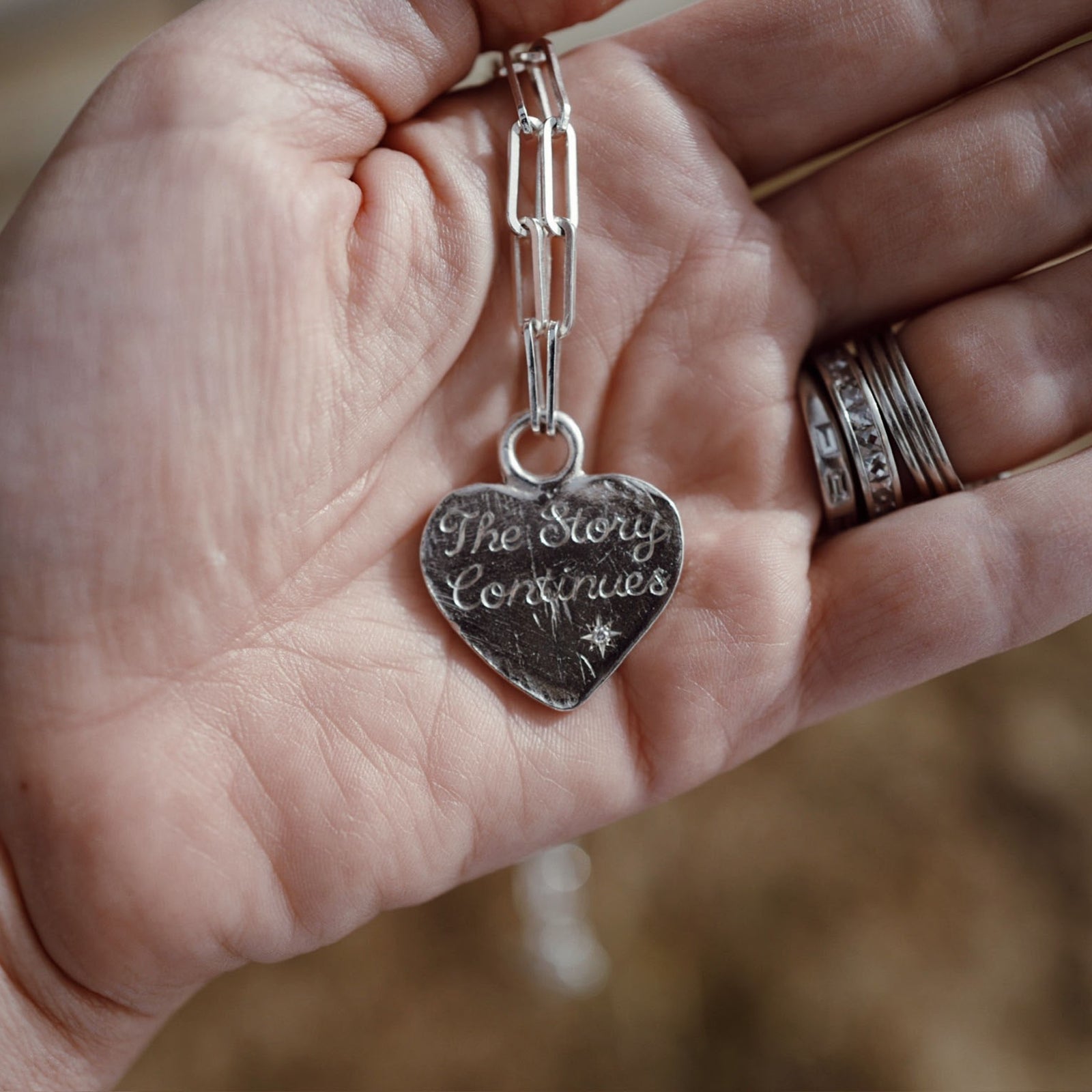 Silver Diamond Midnight Keeper's Heart Trace Chain Necklace