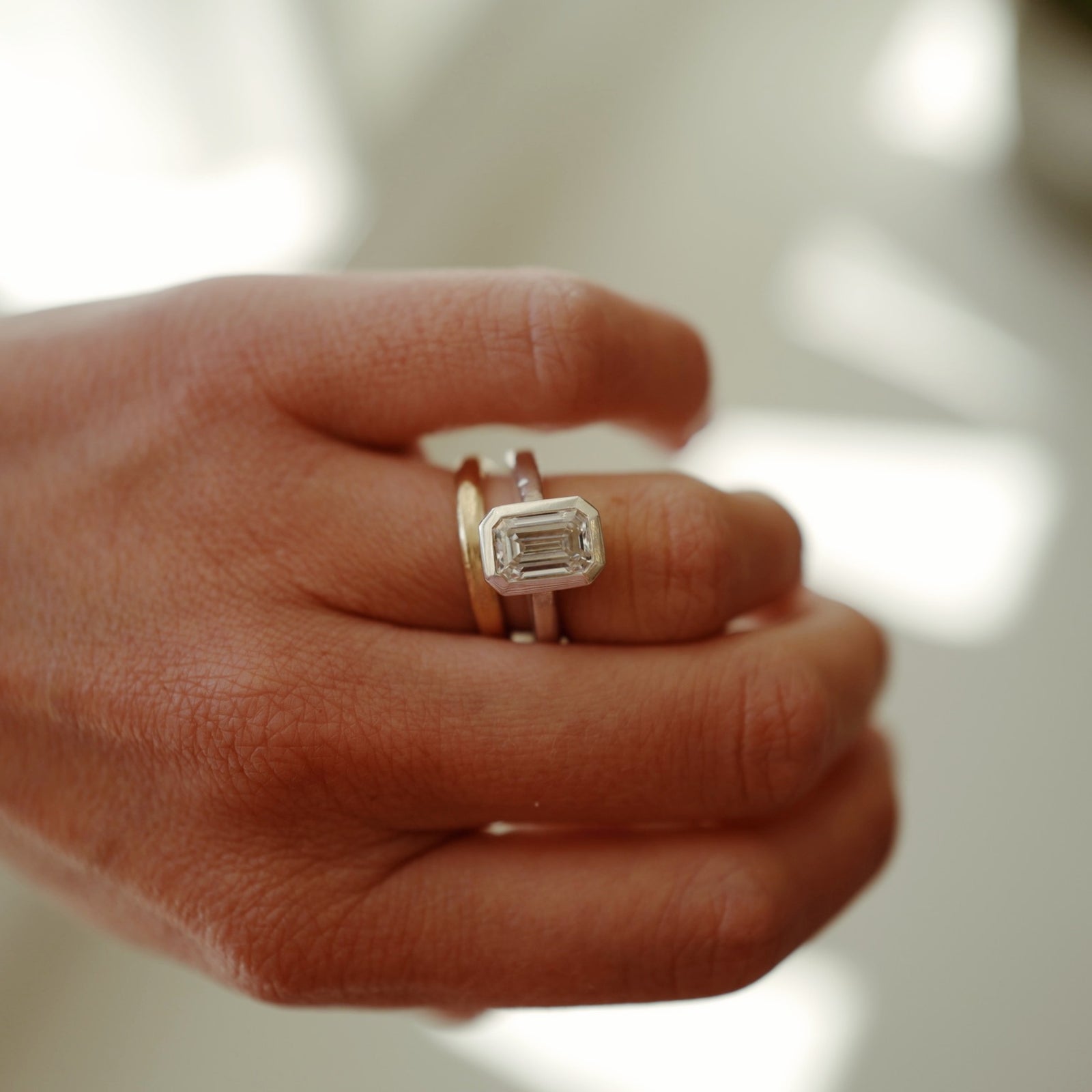 'The Heirloom' Silver Emerald 2ct Lab Grown Diamond Bezel Engagement Ring