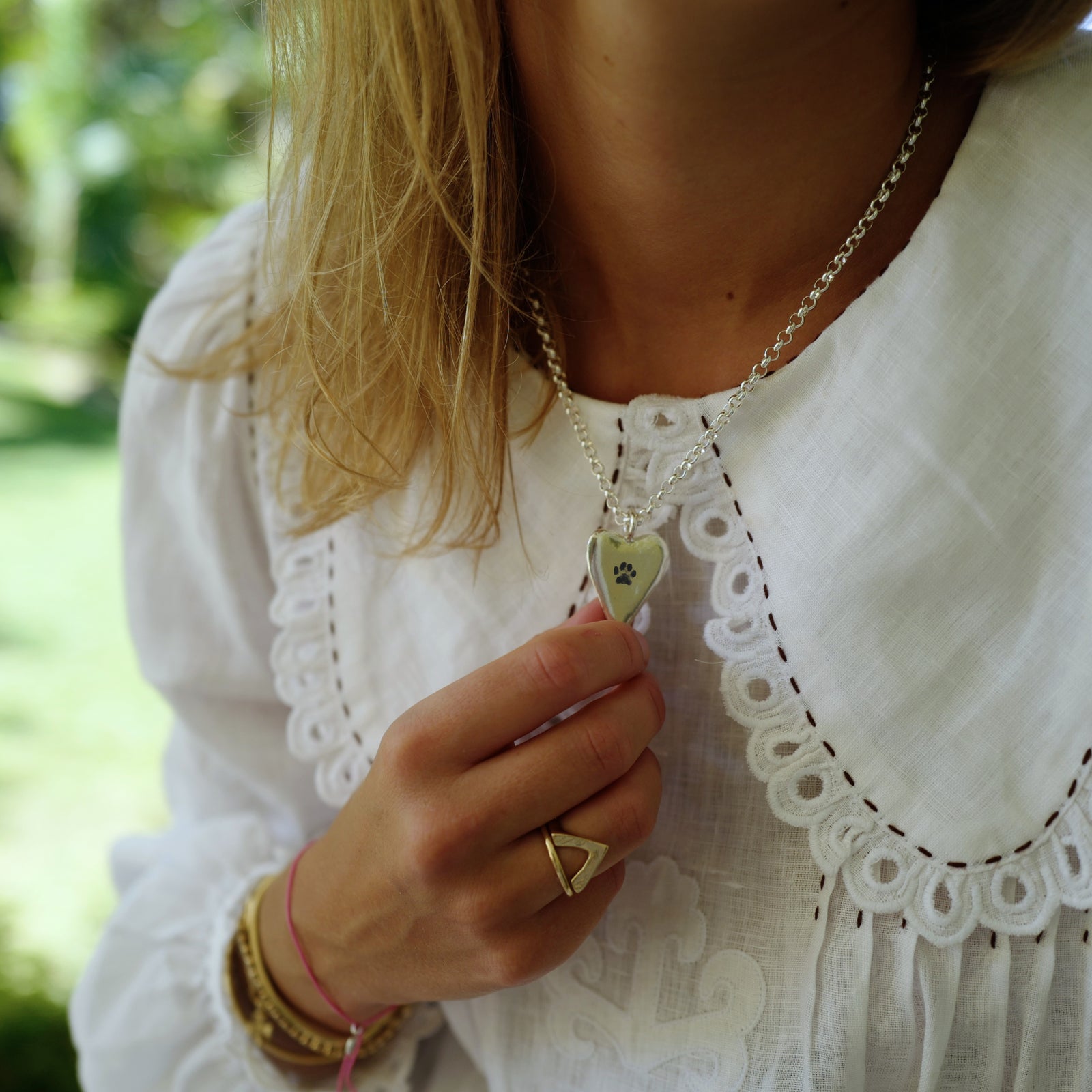 Silver Maxi Heart Necklace with Paw Print