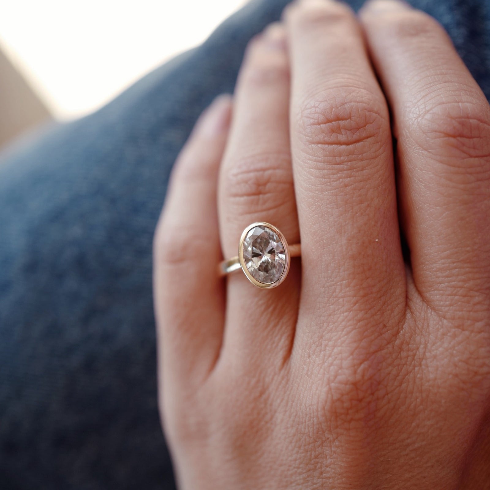 'The Story' 9ct White Gold Oval 2ct Lab Grown Diamond Bezel Engagement Ring