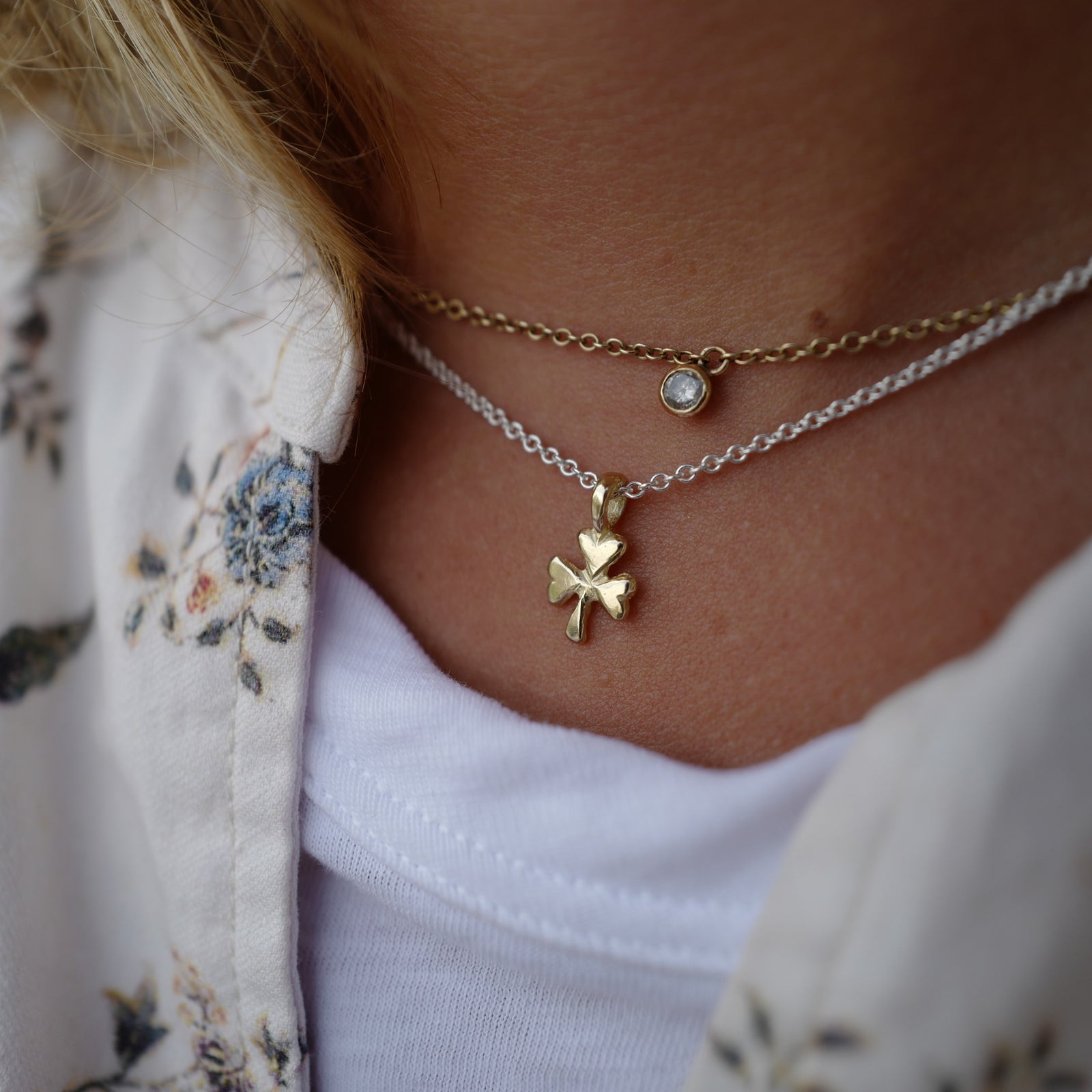 Silver & Gold Baby Shamrock Necklace