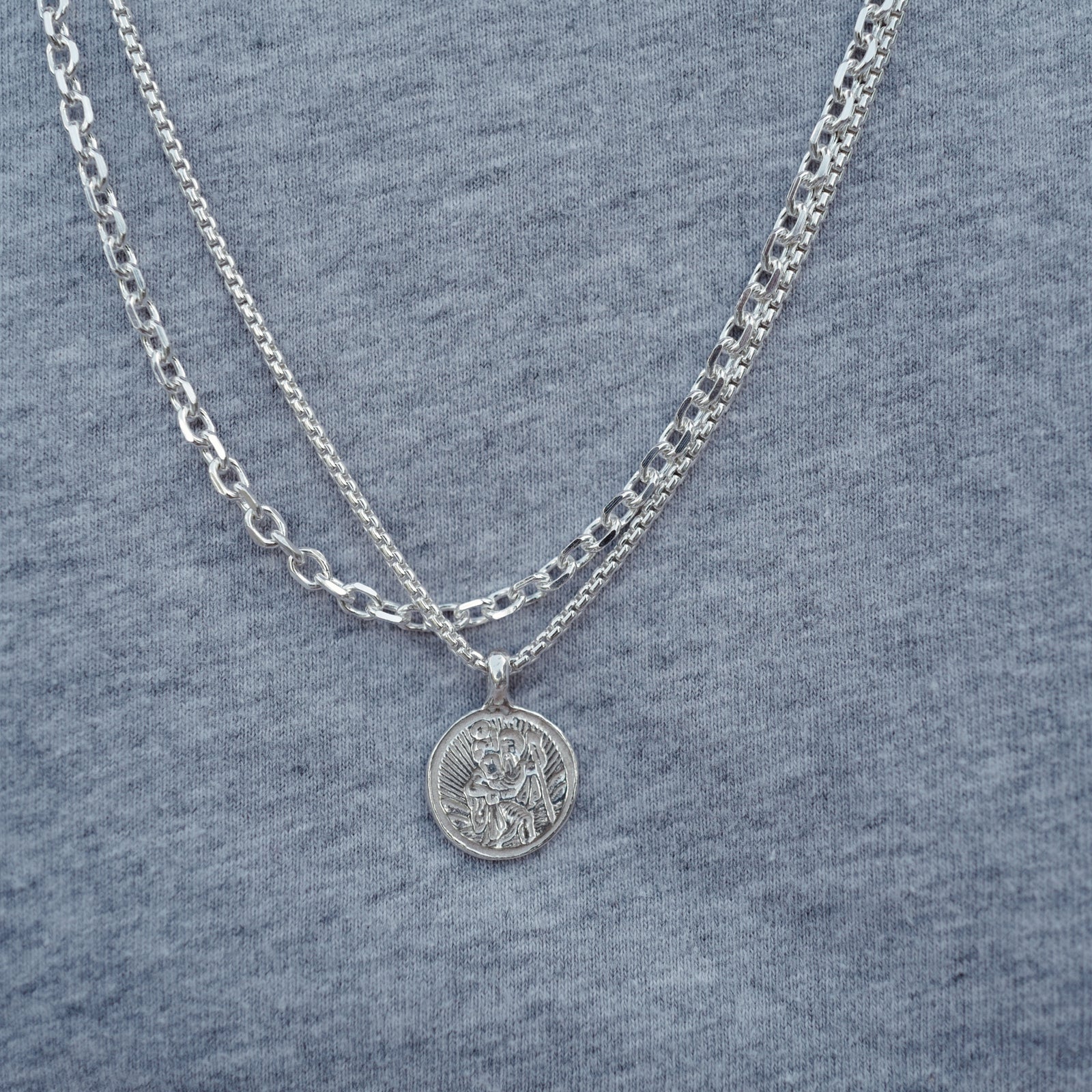 Silver Medium St Christopher Snake Chain Necklace