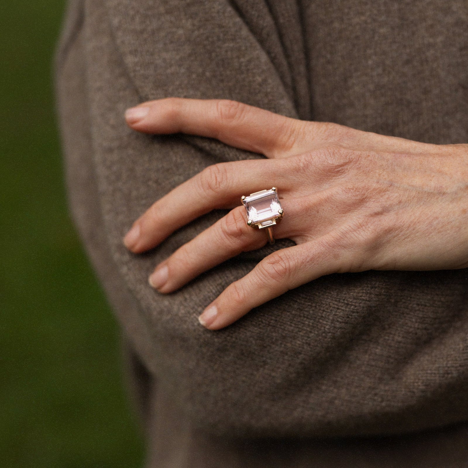 MYLEENA Gold Pink Morganite & Diamond Claw Ring