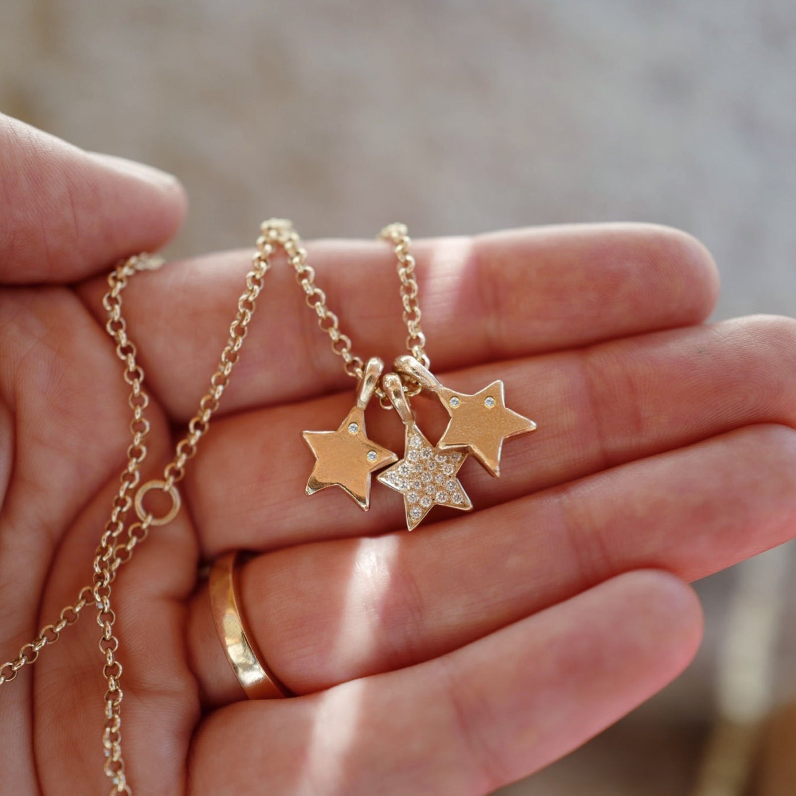 Gold Luxury Diamond Trio Guiding Star Necklace