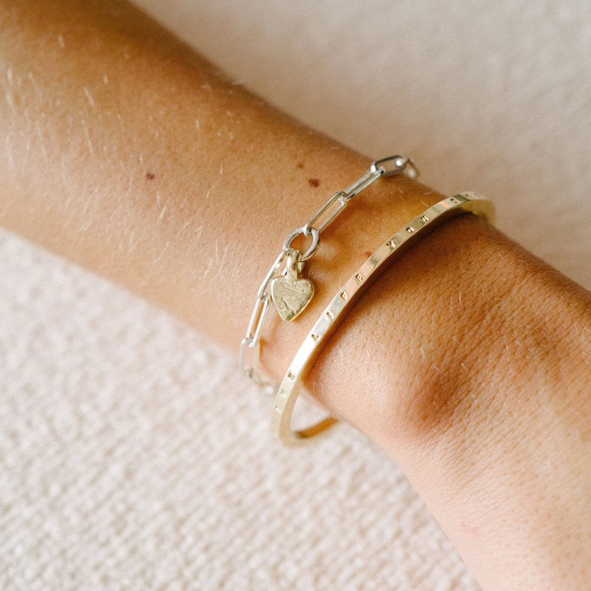 Silver & Gold Baby Heart Trace Chain Bracelet