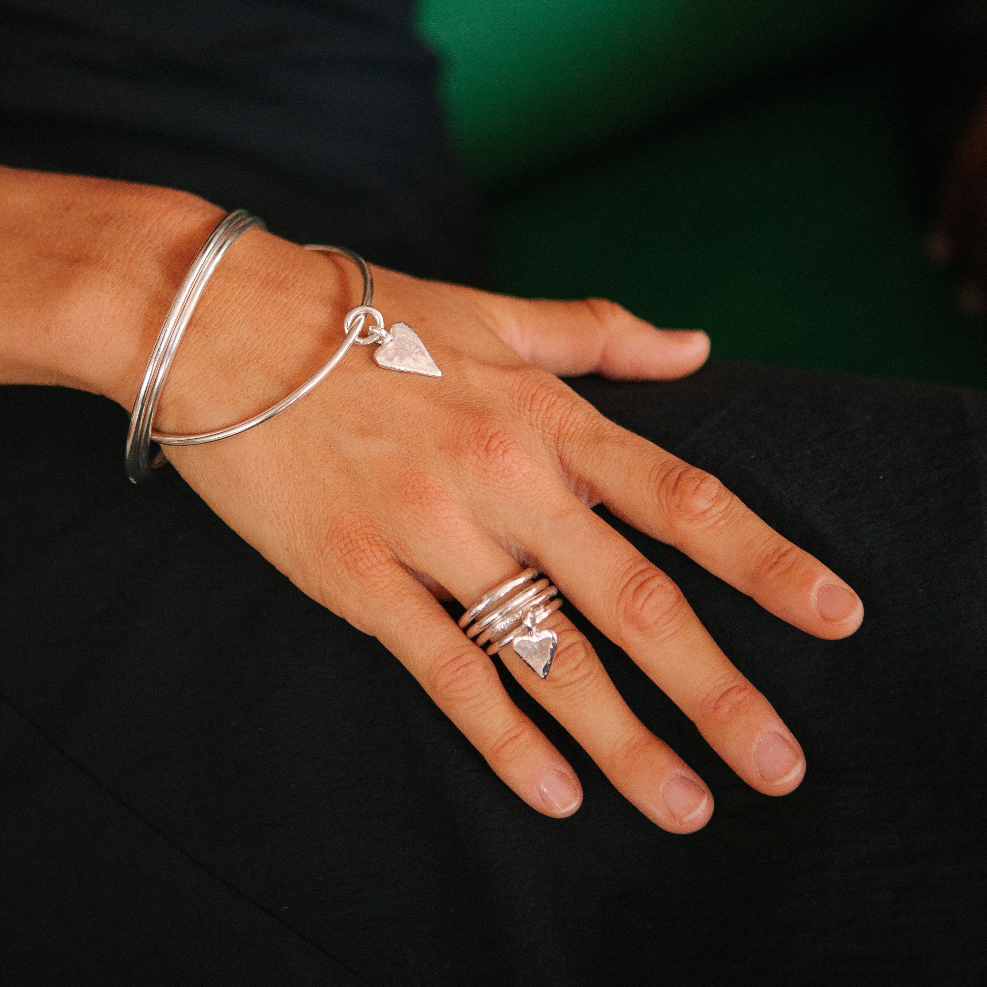 Silver Medium Heart Bangle
