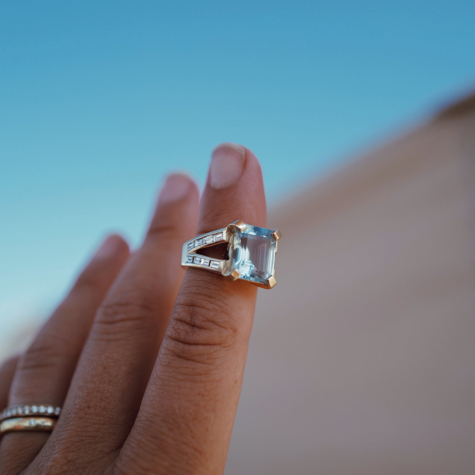THALASSA Gold Aquamarine & Diamond Claw Ring
