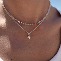 [modelwears Silver Baby North Star Necklace on 16" Extension]