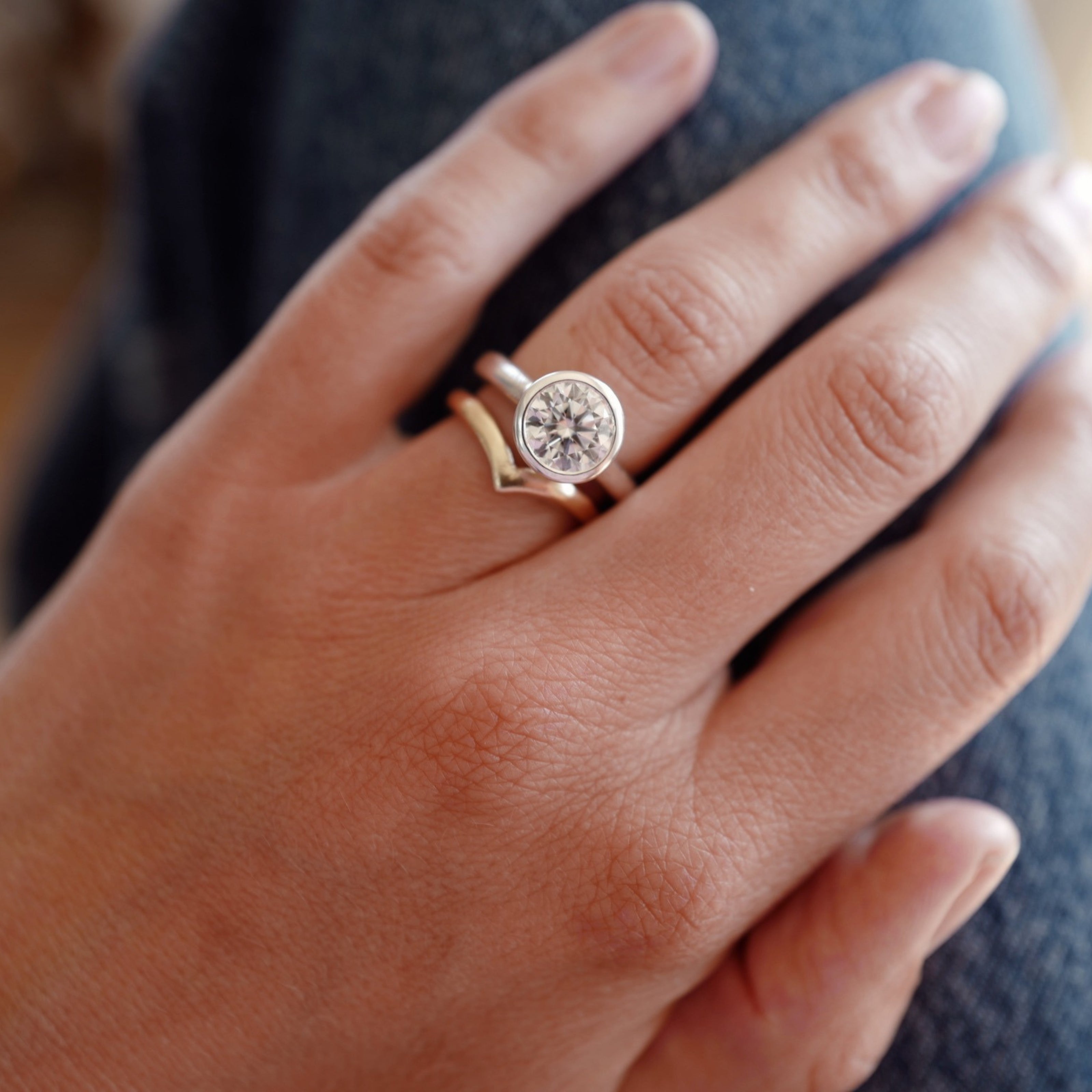 'The Eternity' Silver Round 2ct Lab Grown Diamond Bezel Engagement Ring