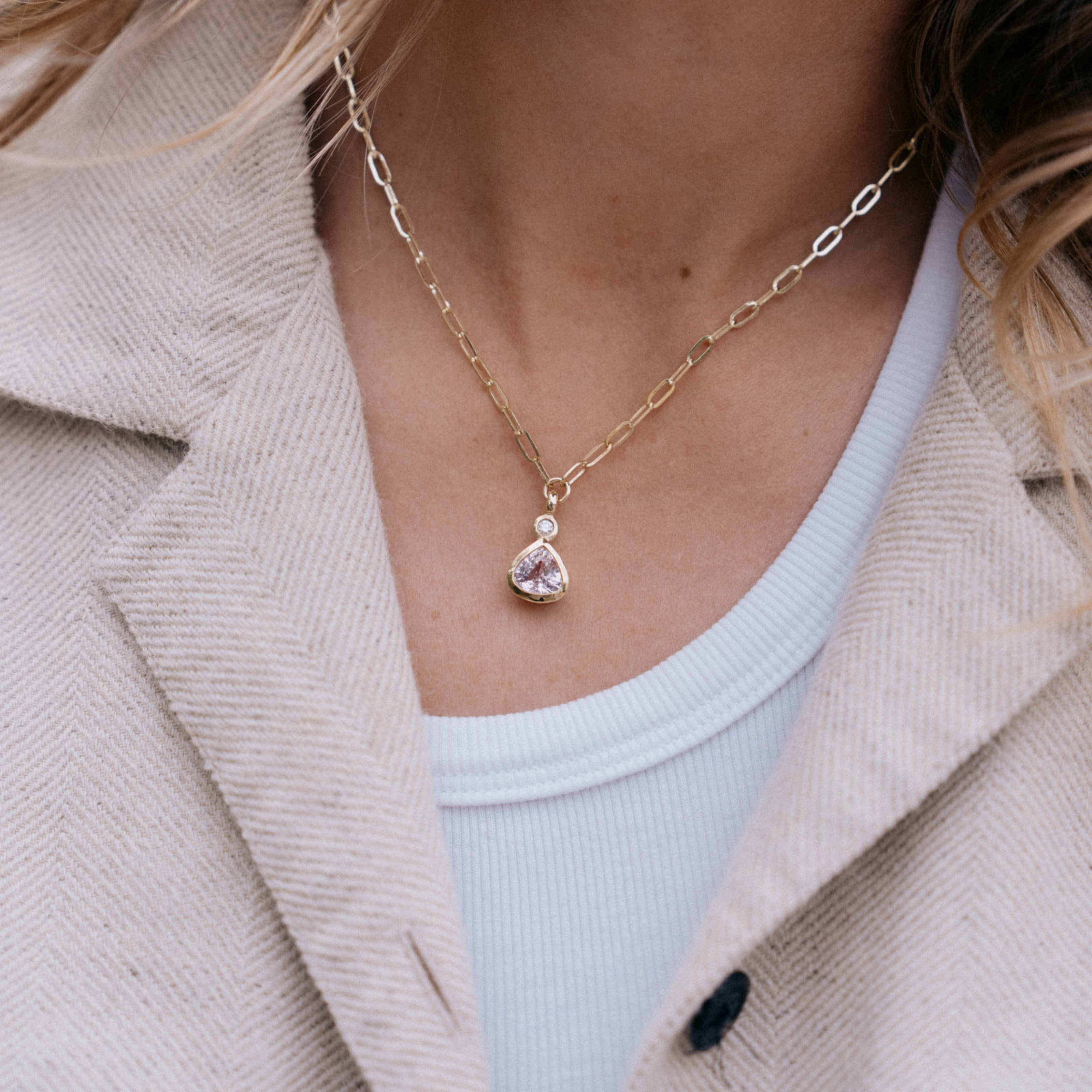 CALANTHE Gold Peach Sapphire & Diamond Necklace
