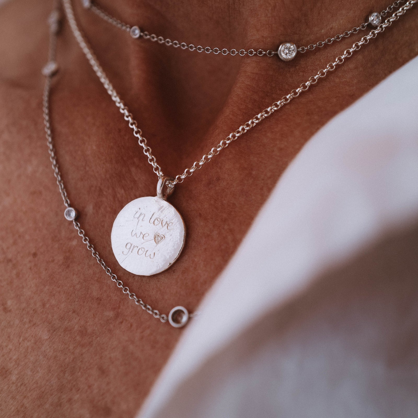 Silver Diamond 'In Love We Grow' Necklace