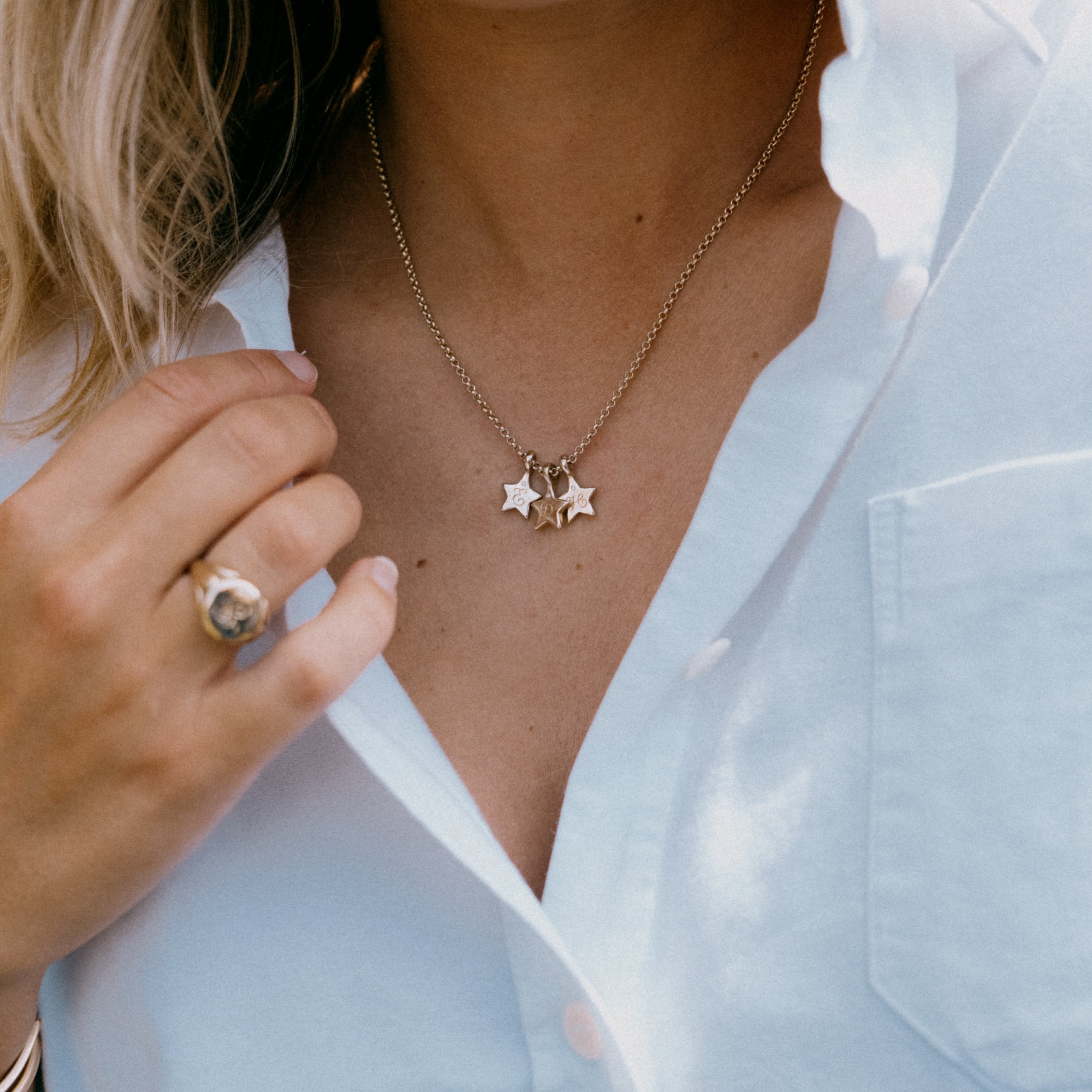 Gold Single Diamond Trio Guiding Star Necklace