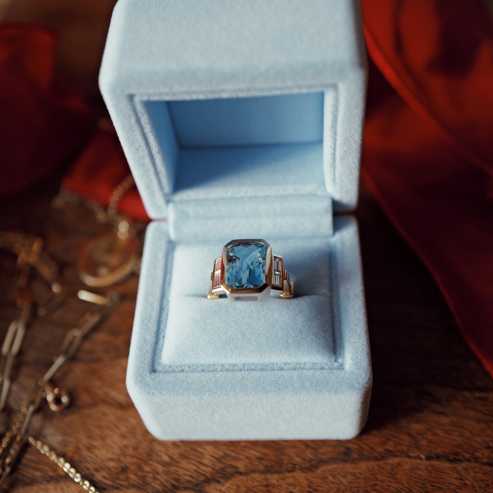 NILA Gold Aquamarine & Diamond Ring