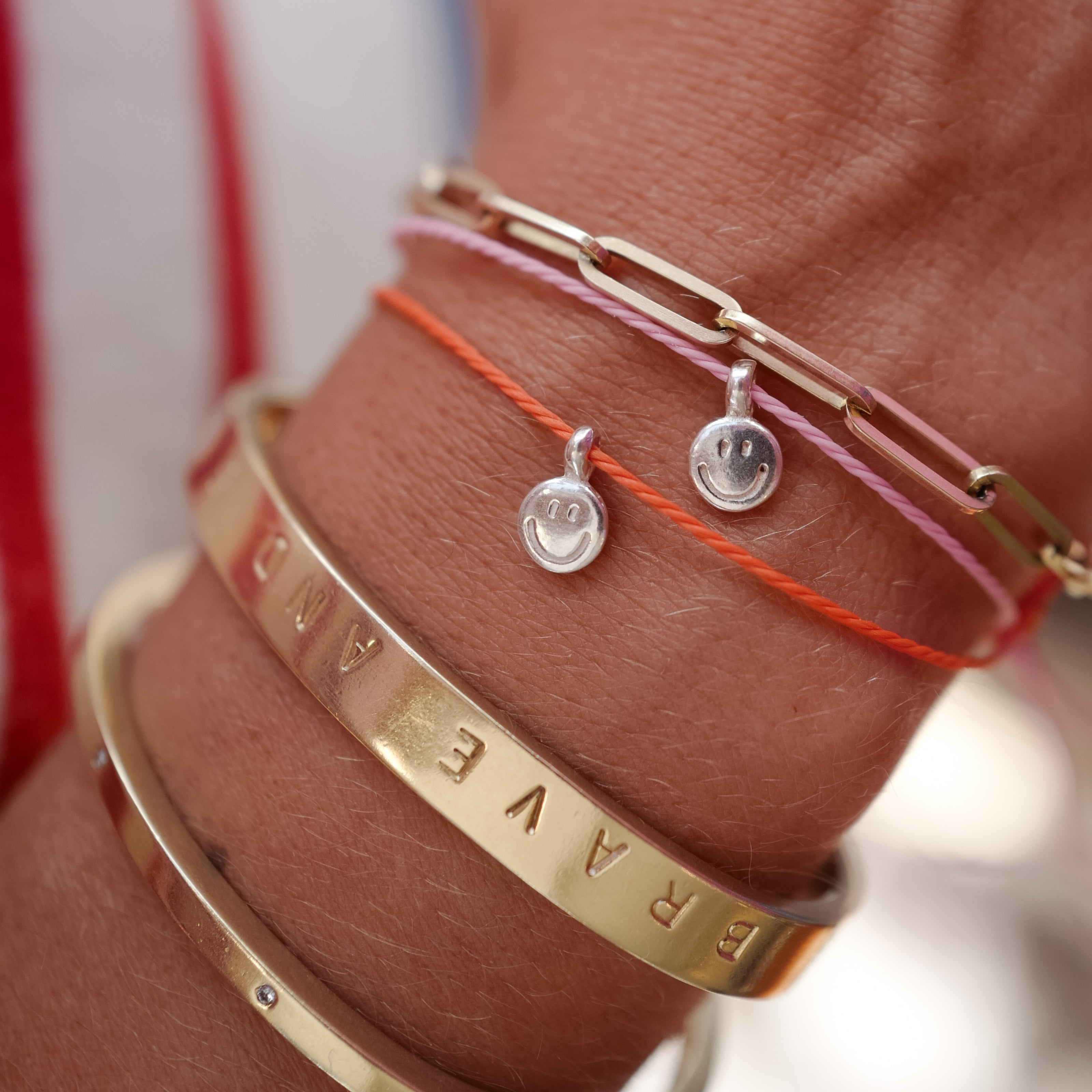 Silver Smiley Face Cord Bracelet