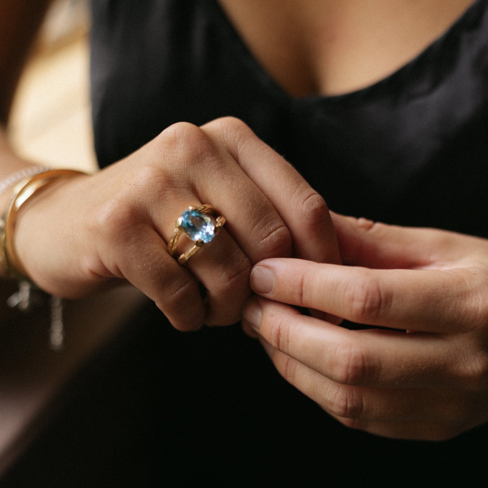 Gold Blue Topaz Maxi Claw Ring