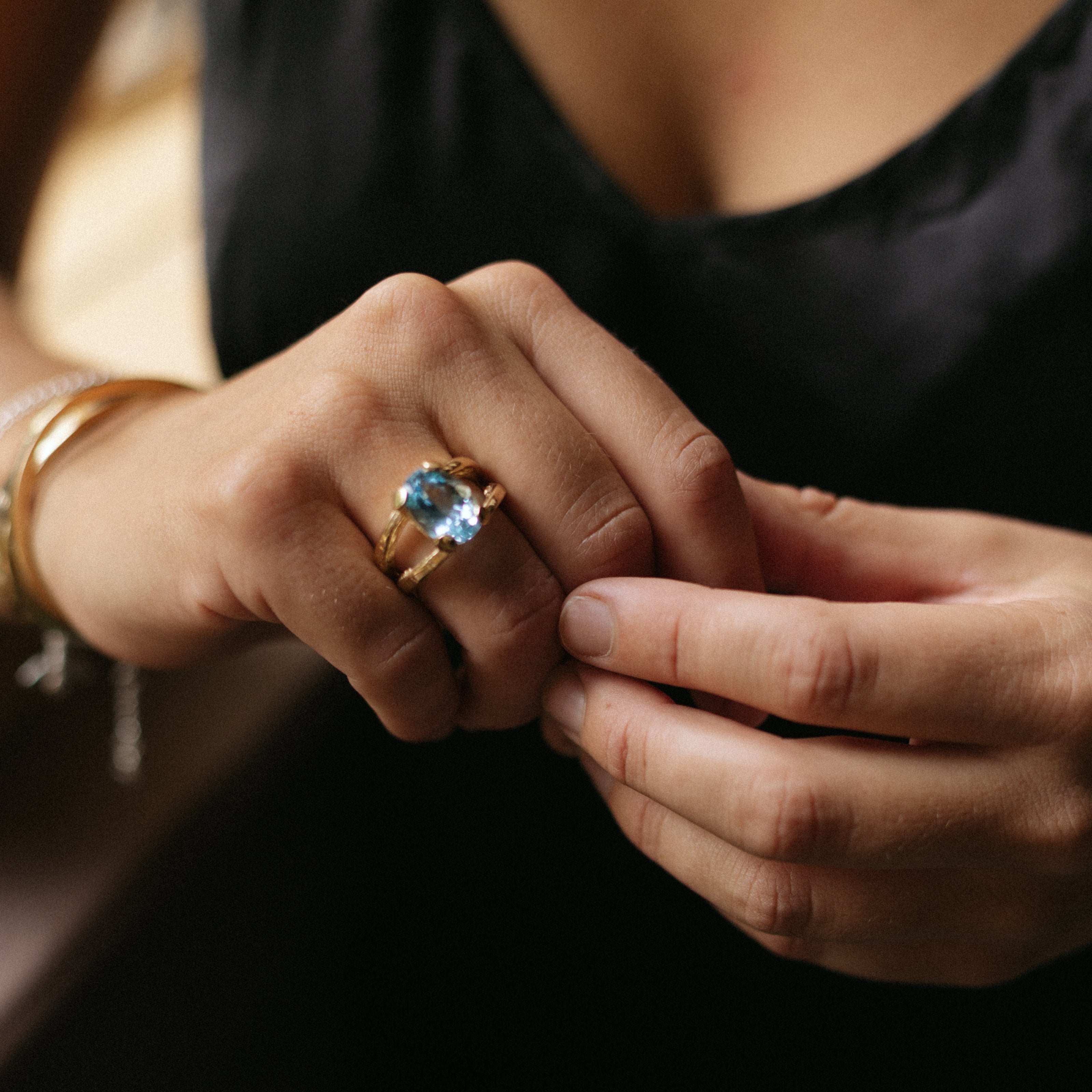 Gold Blue Topaz Maxi Claw Ring