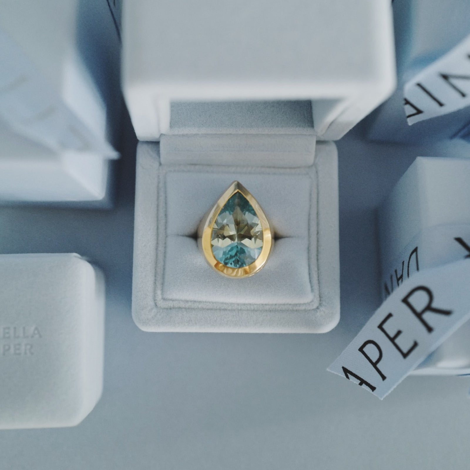 AALTO Gold Aquamarine Pear Signet Ring