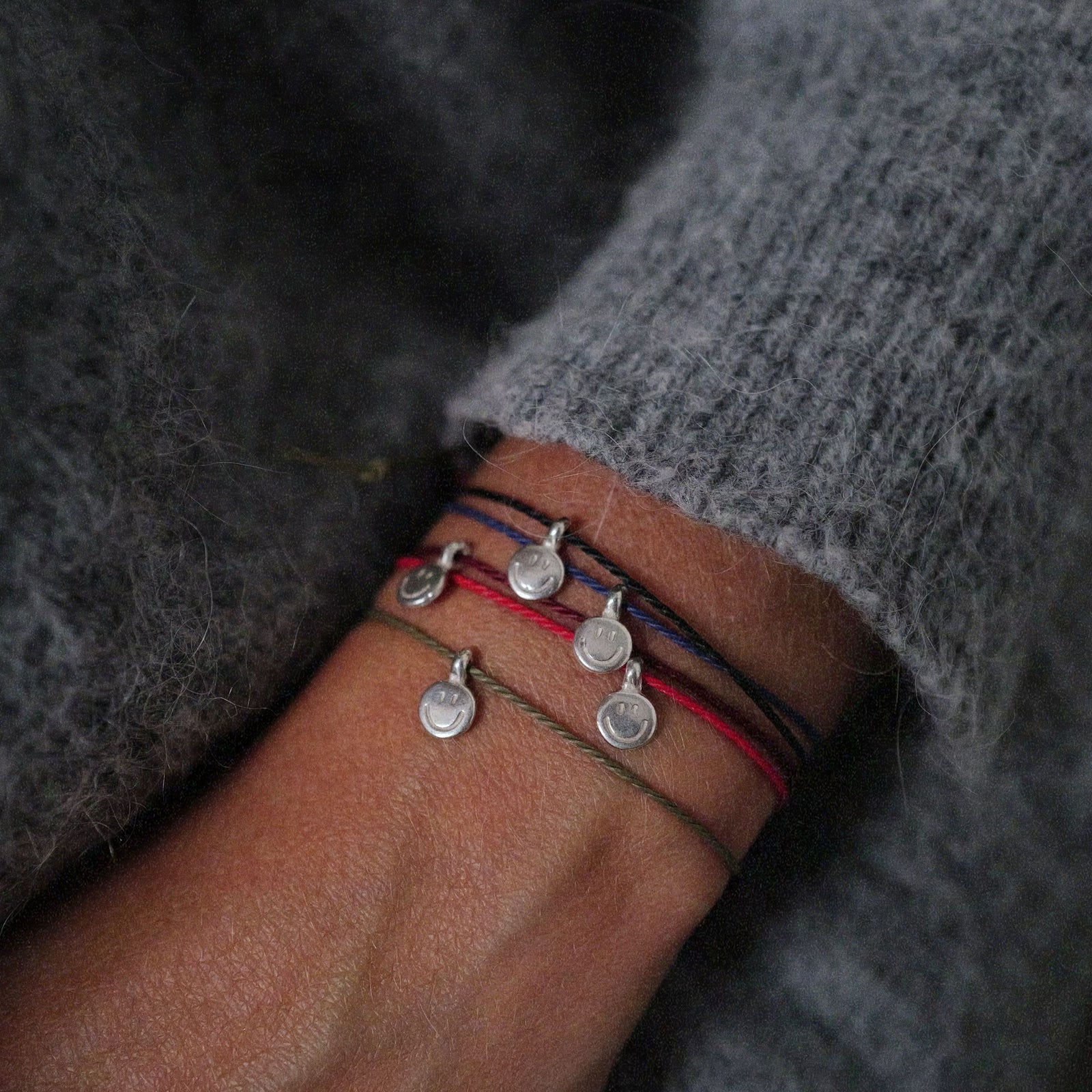 Silver Smiley Face Cord Bracelet